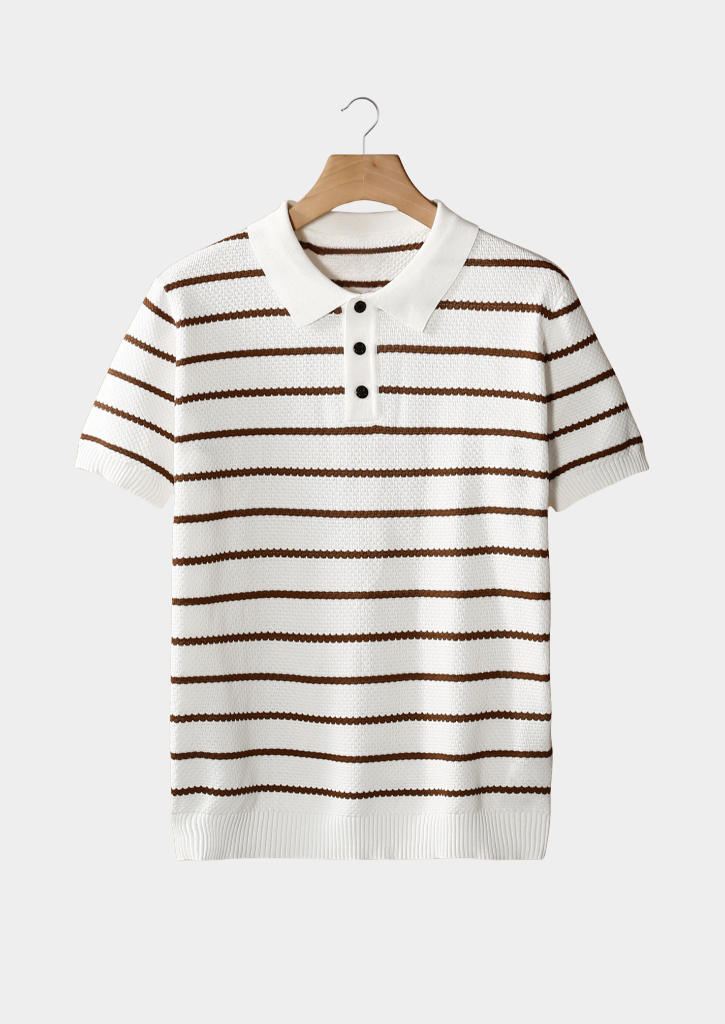 Men’s Striped Polo Shirt with Short Sleeves and Button Placket