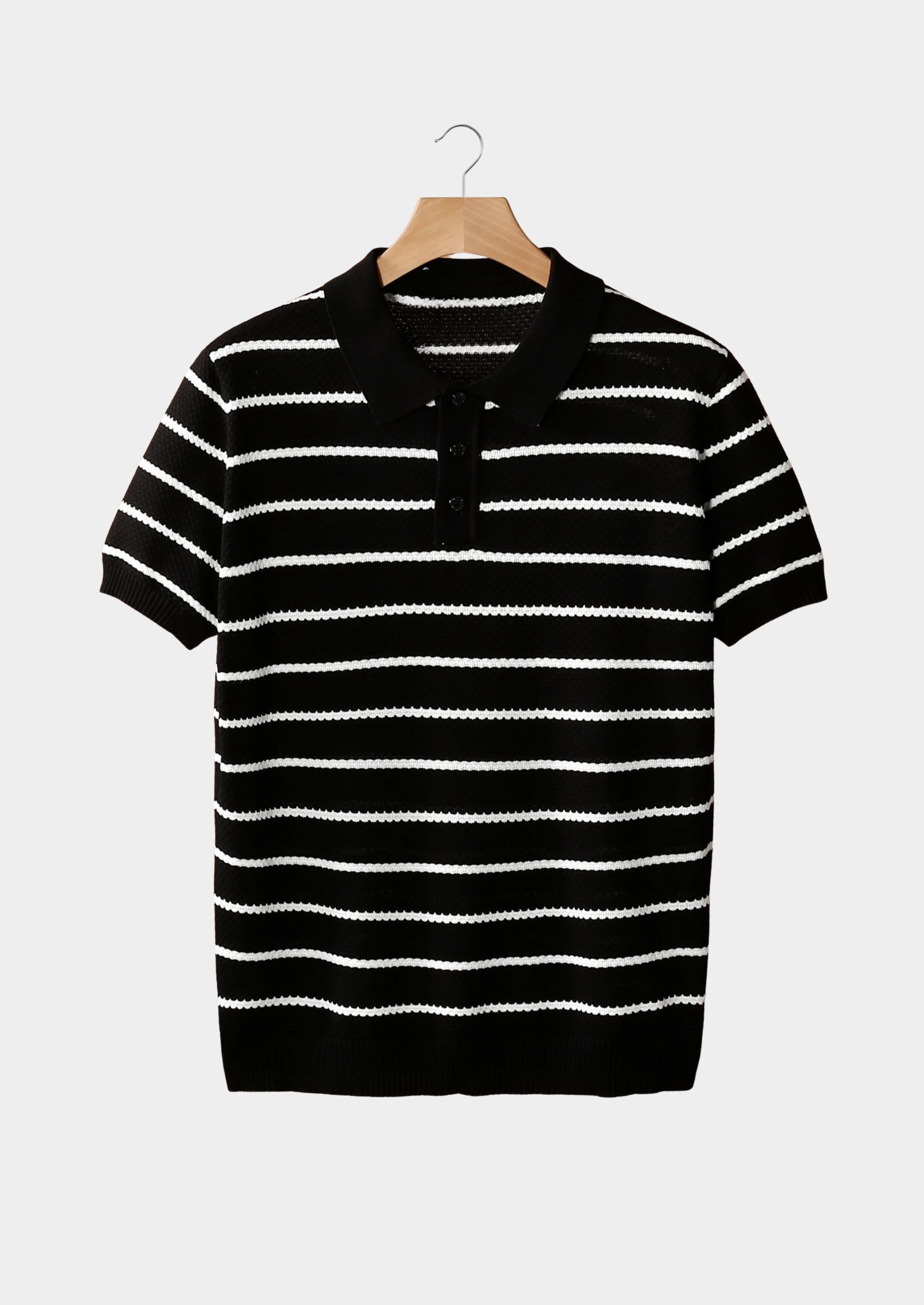 Men’s Striped Polo Shirt with Short Sleeves and Button Placket