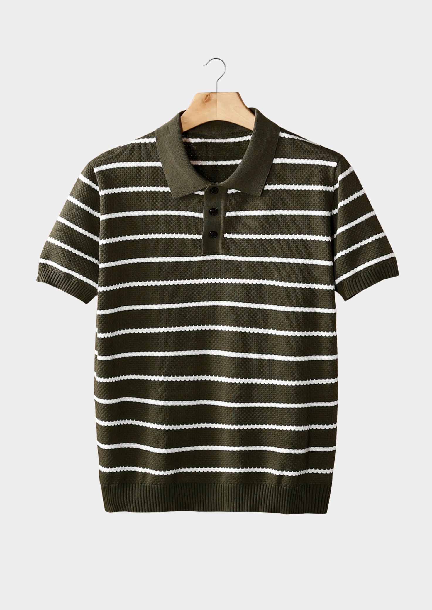 Men’s Striped Polo Shirt with Short Sleeves and Button Placket