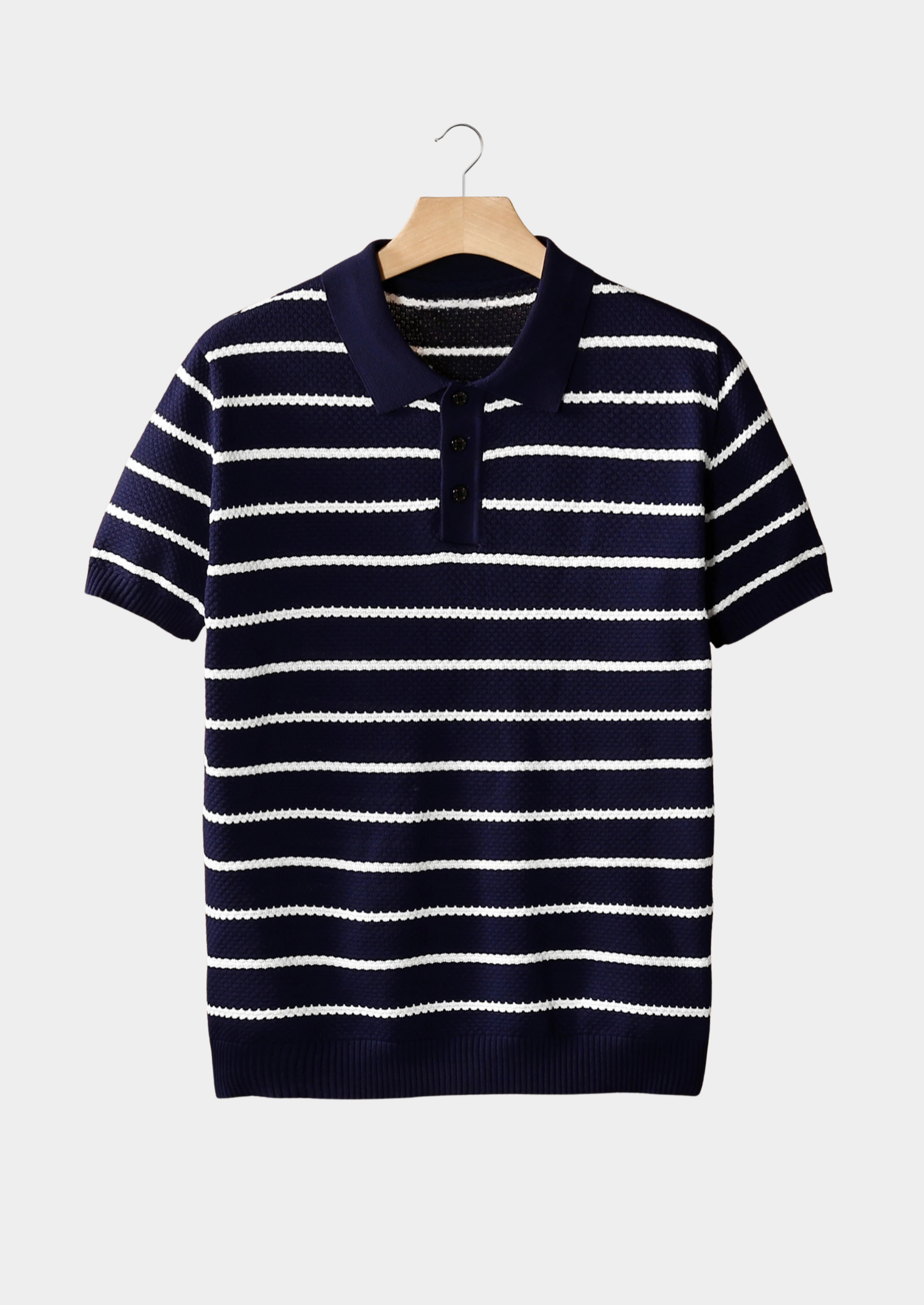 Men’s Striped Polo Shirt with Short Sleeves and Button Placket