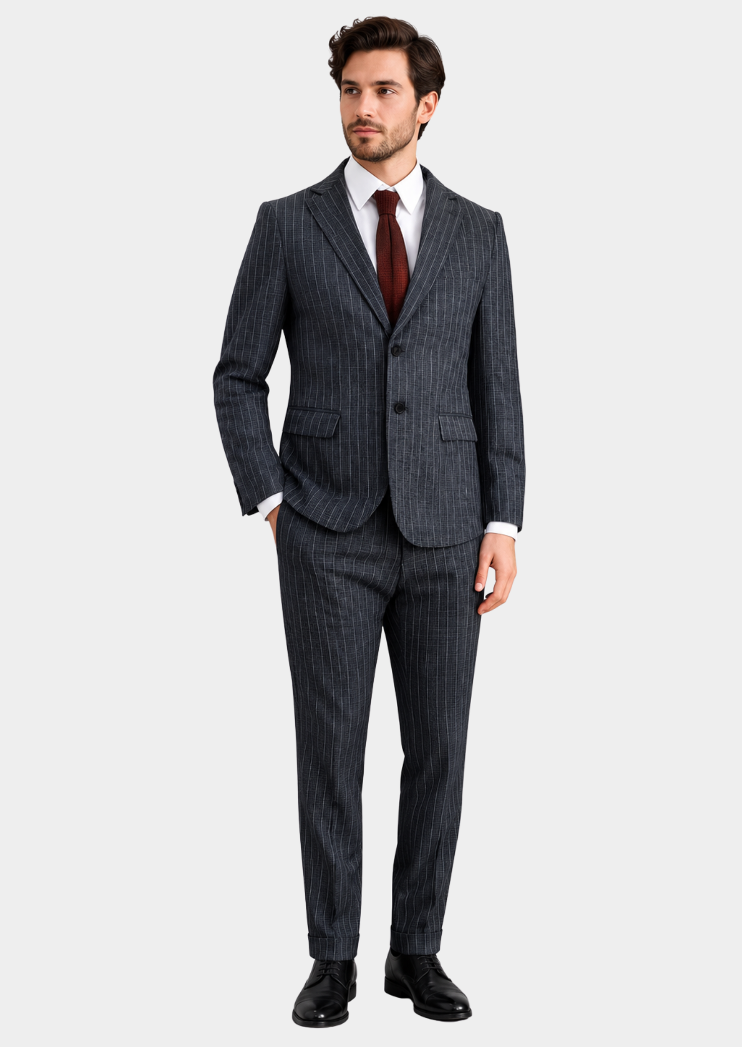 Men’s Striped Two-Piece Suit Set with Single-Breasted Blazer