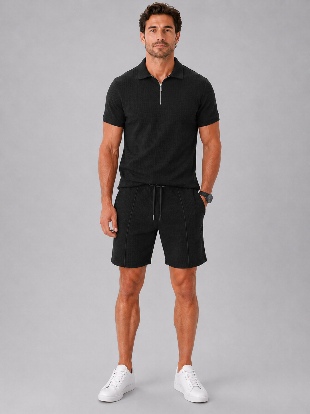 Men’s Summer Zip Polo and Shorts Set