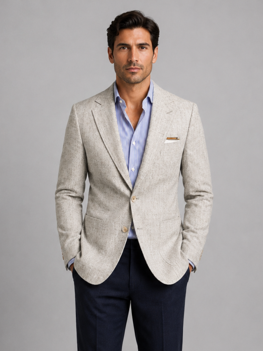Men’s Tailored Blazer with Linen Look Texture