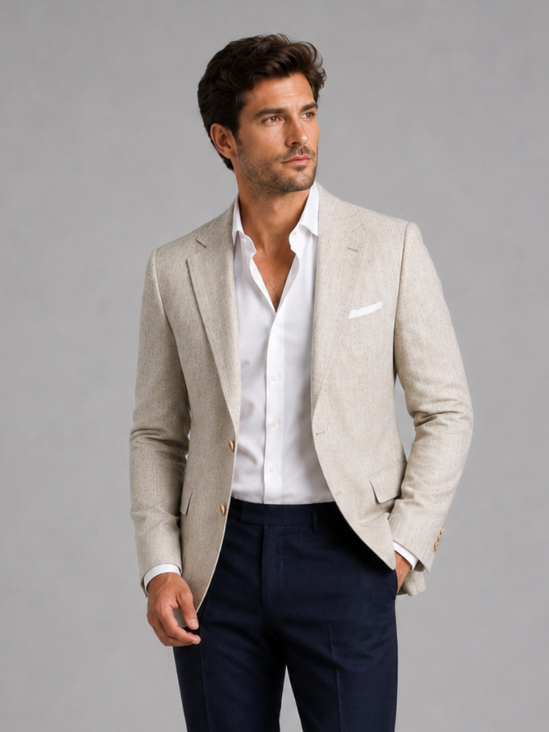 Men’s Tailored Blazer with Linen Look Texture