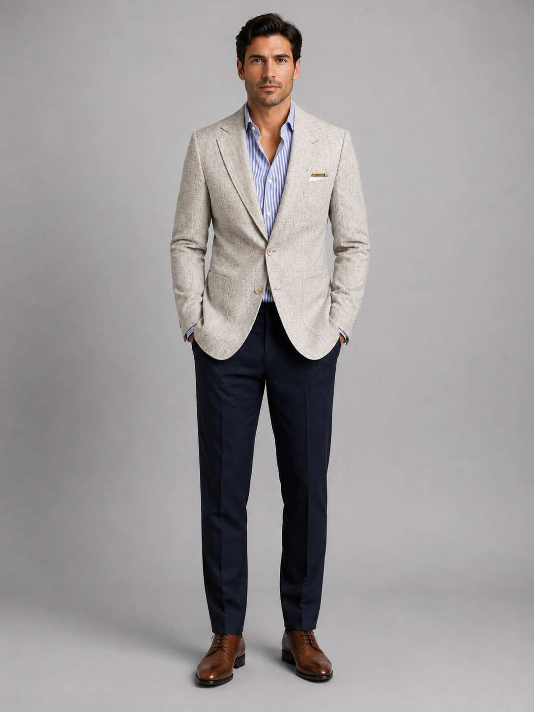 Men’s Tailored Blazer with Linen Look Texture