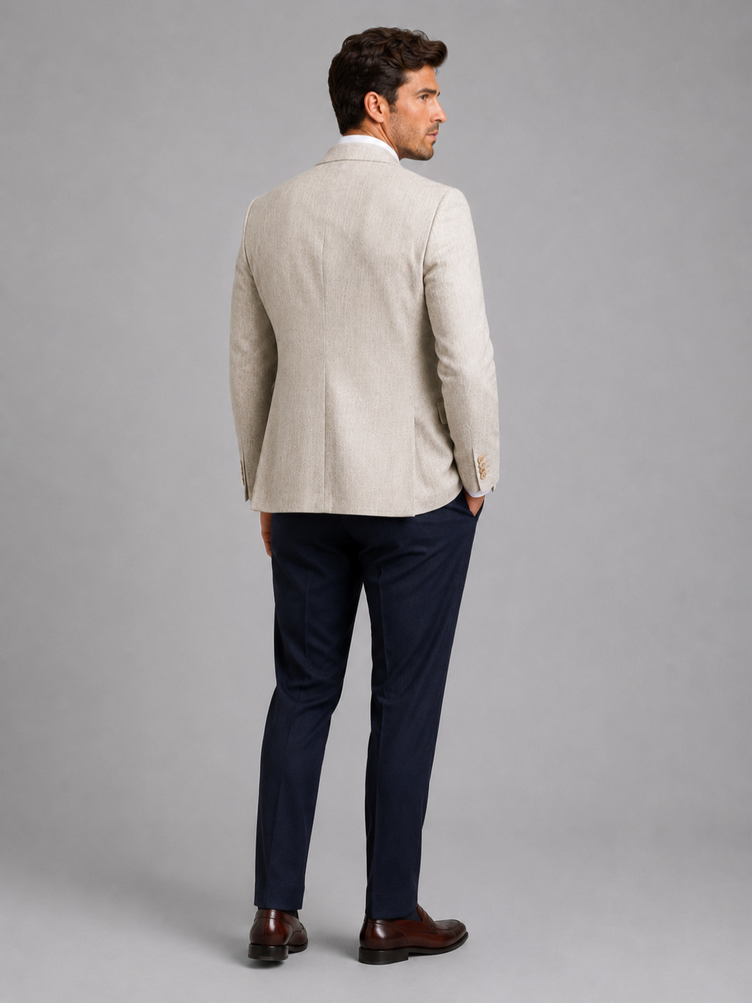 Men’s Tailored Blazer with Linen Look Texture