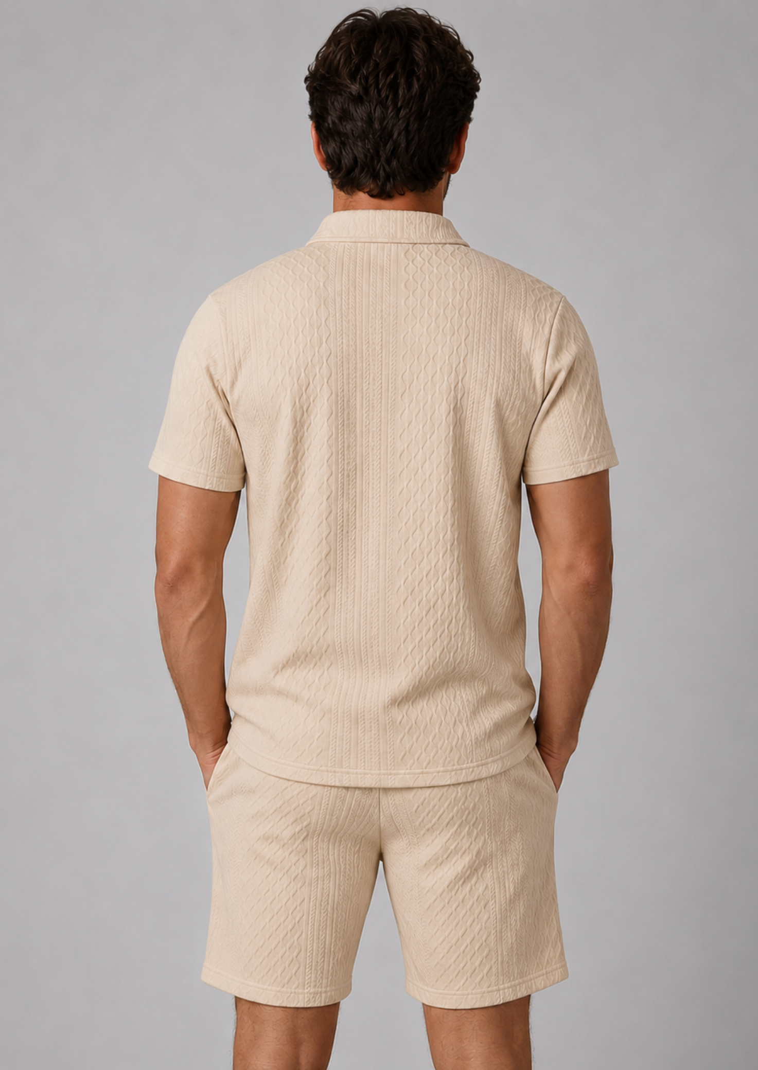 Men’s Textured Polo Shirt and Shorts Set