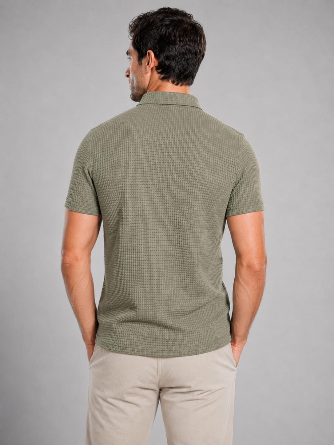 Men’s Textured Polo Shirt with Short Sleeves