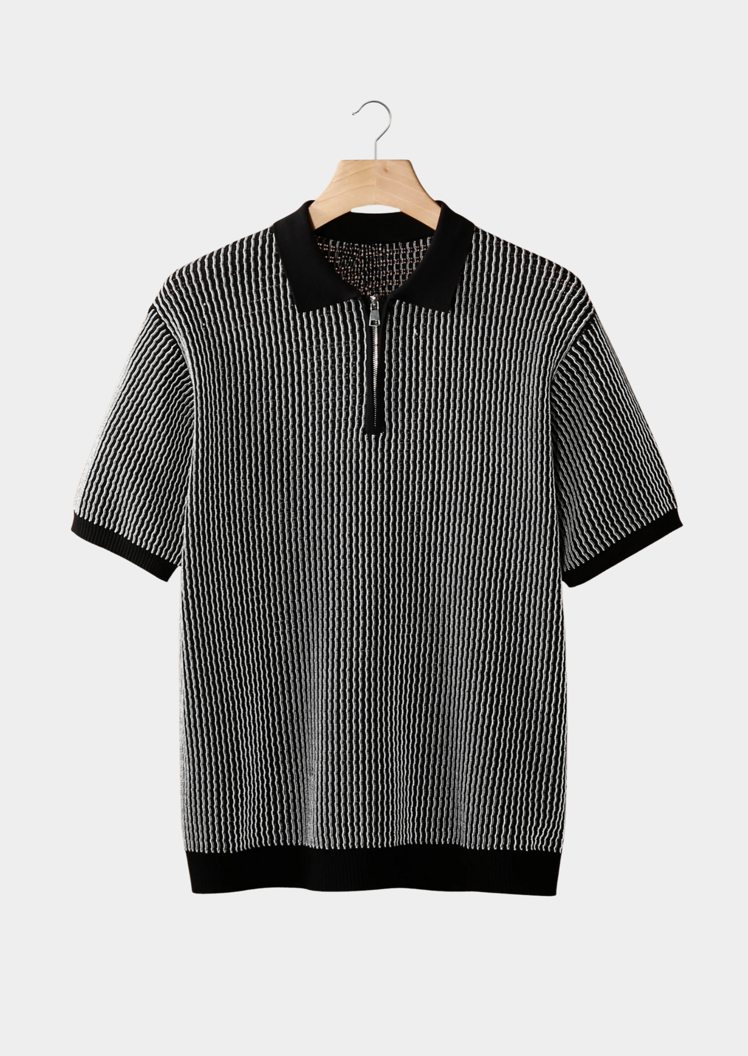 Men’s Textured Zip Polo Shirt with Short Sleeves