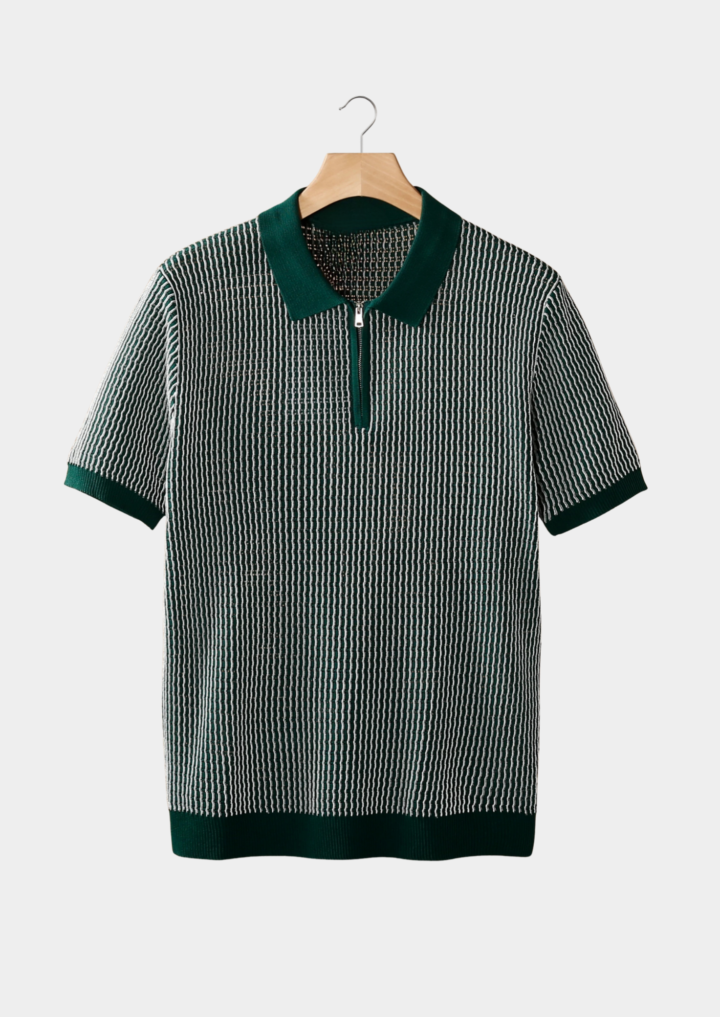 Men’s Textured Zip Polo Shirt with Short Sleeves