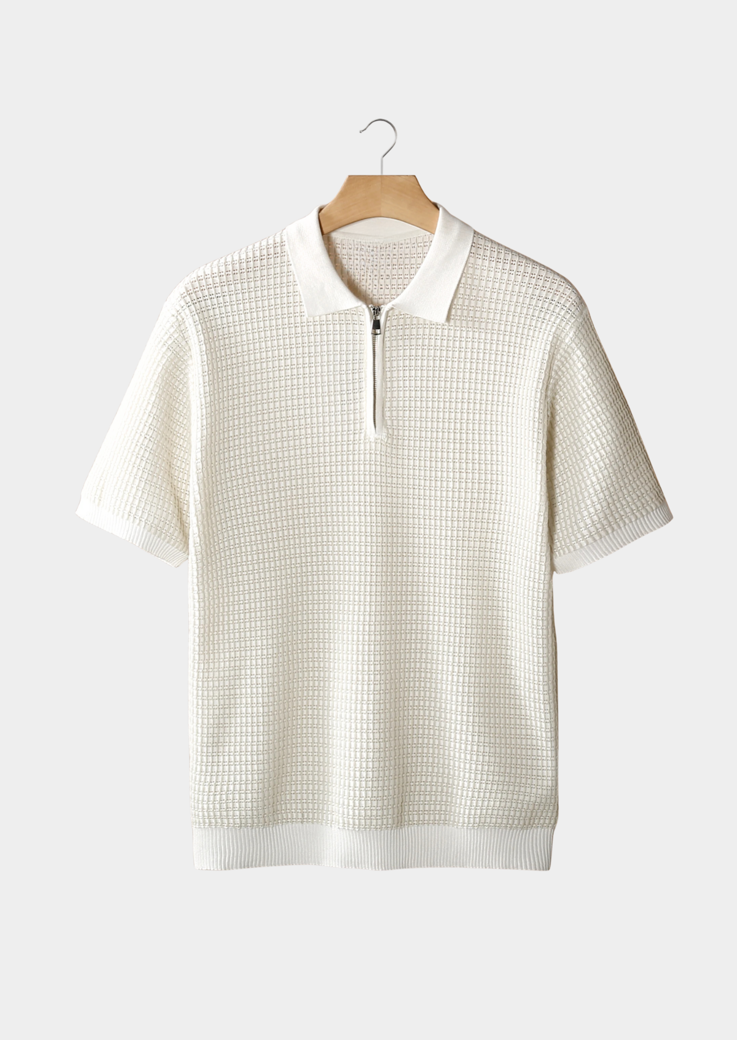 Men’s Textured Zip Polo Shirt with Short Sleeves