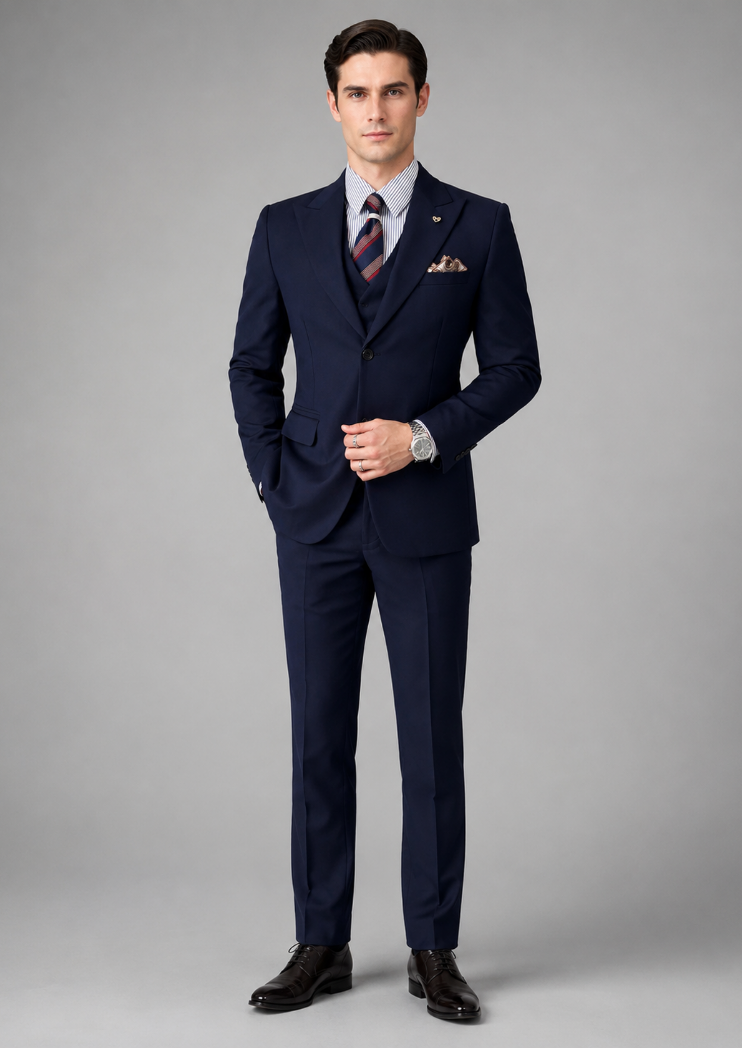 Men’s Three-Piece Suit Set with Two-Button Blazer