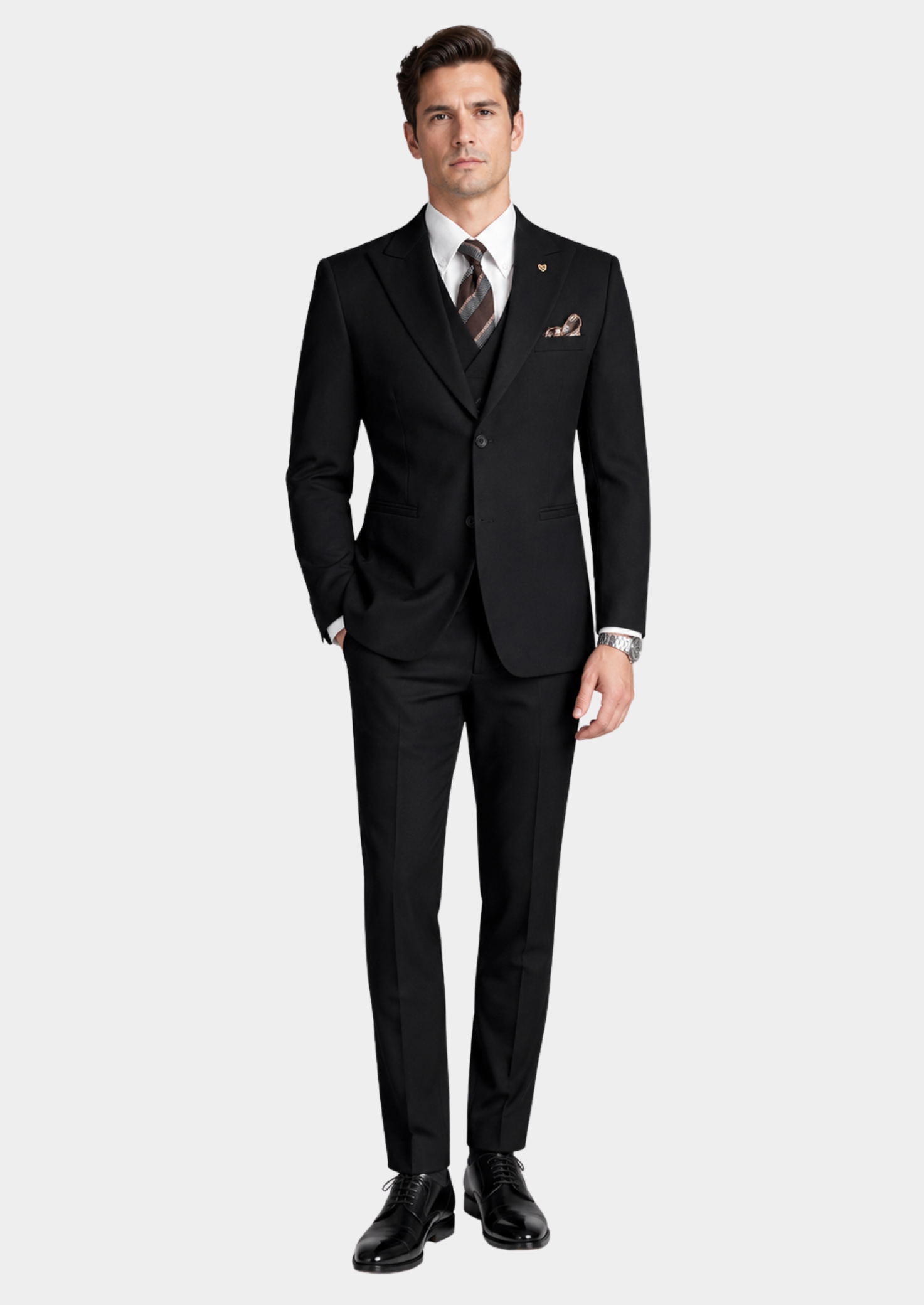 Men’s Three-Piece Suit Set with Two-Button Blazer