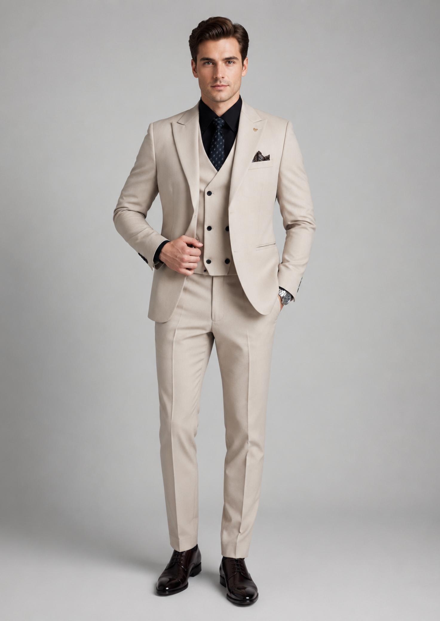Men’s Three-Piece Suit Set with Two-Button Blazer