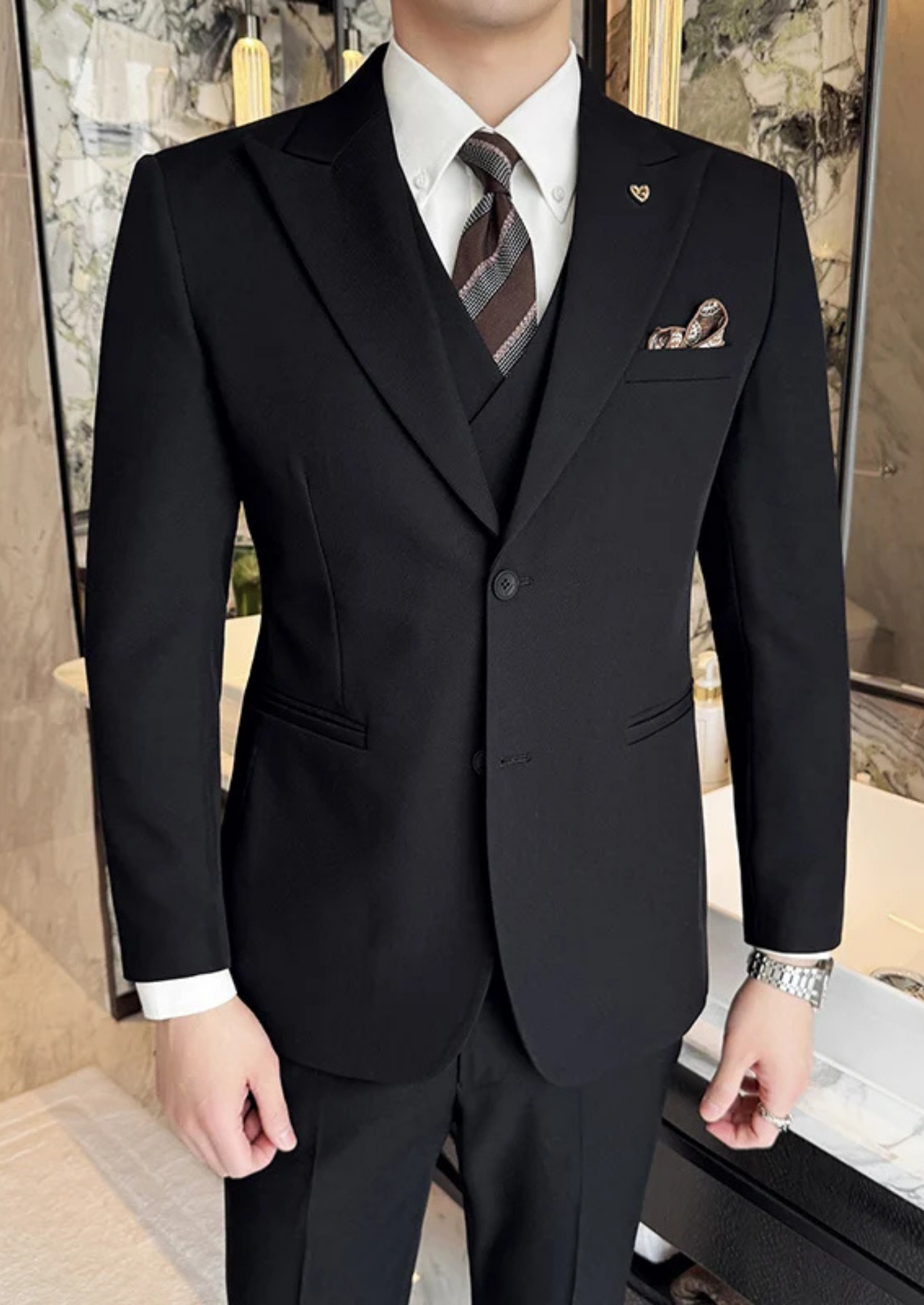 Men’s Three-Piece Suit Set with Two-Button Blazer