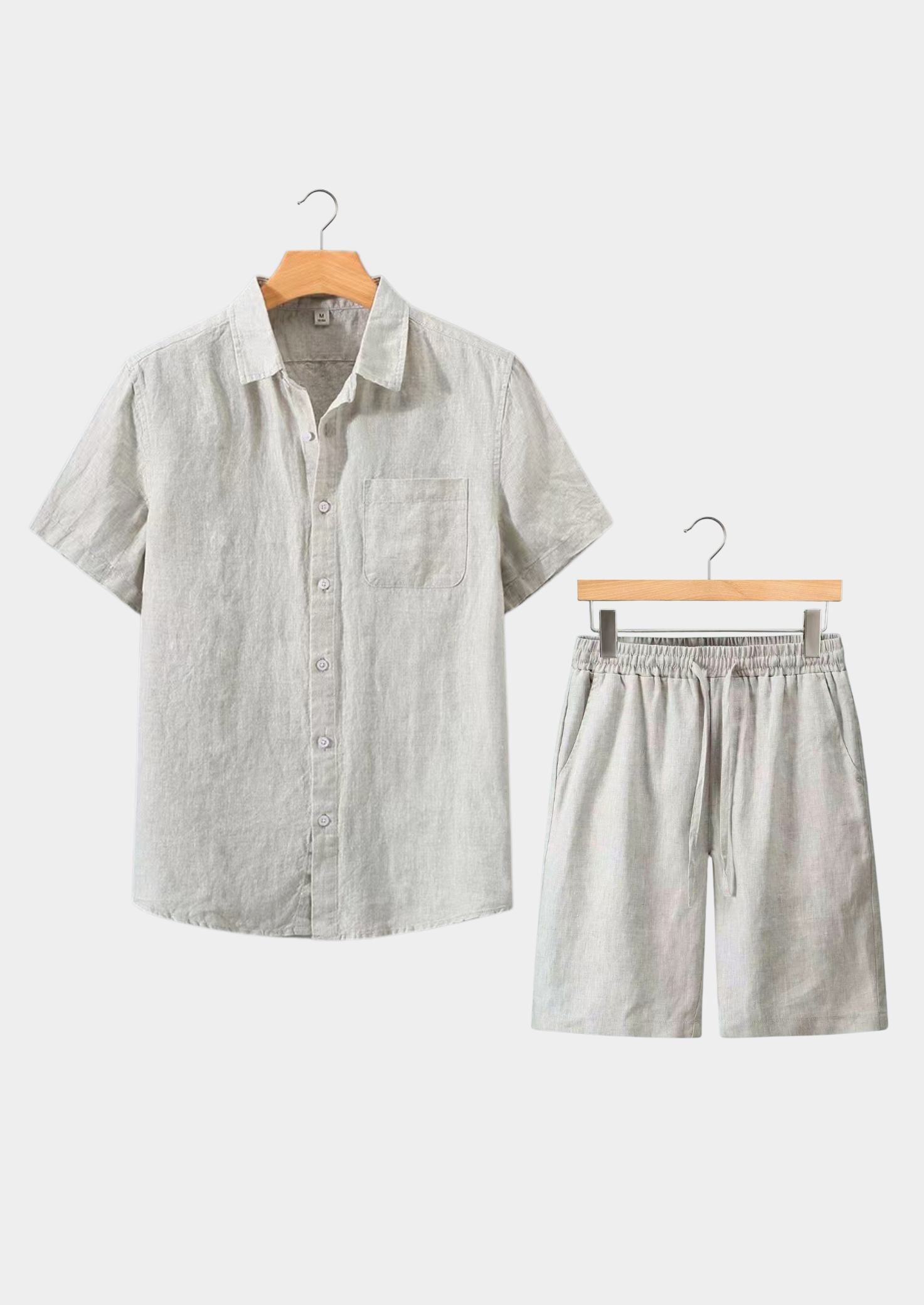 Men’s Two-Piece Set with Short Sleeve Button-Up Shirt and Drawstring Shorts