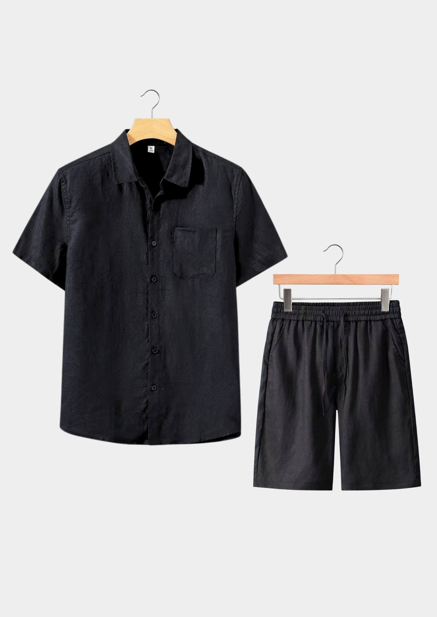 Men’s Two-Piece Set with Short Sleeve Button-Up Shirt and Drawstring Shorts