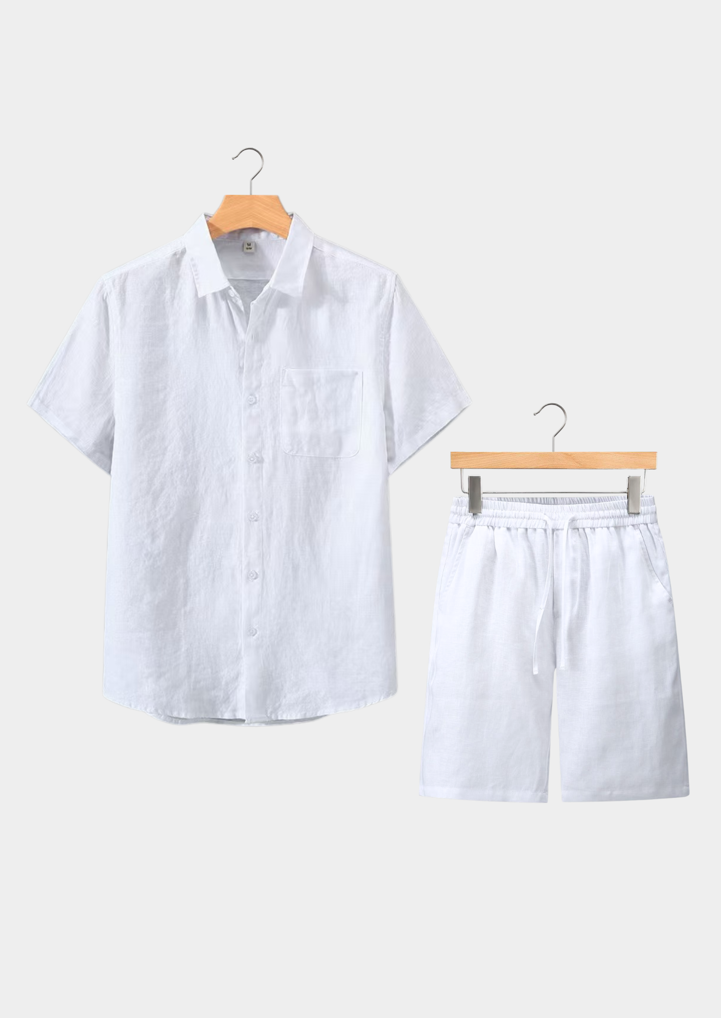 Men’s Two-Piece Set with Short Sleeve Button-Up Shirt and Drawstring Shorts