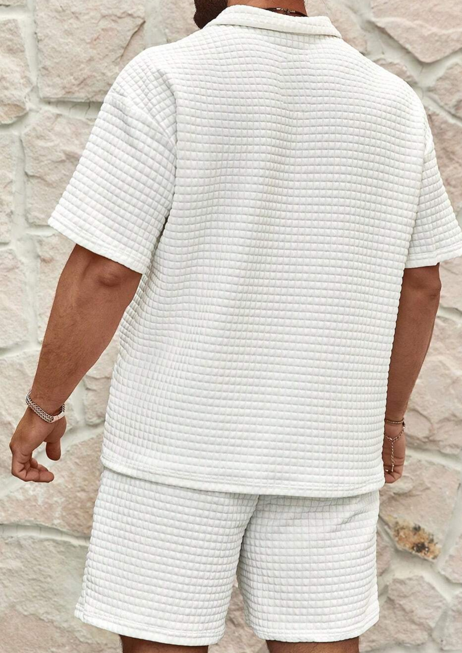 Men’s Two-Piece Short Set with Textured Polo Shirt and Shorts