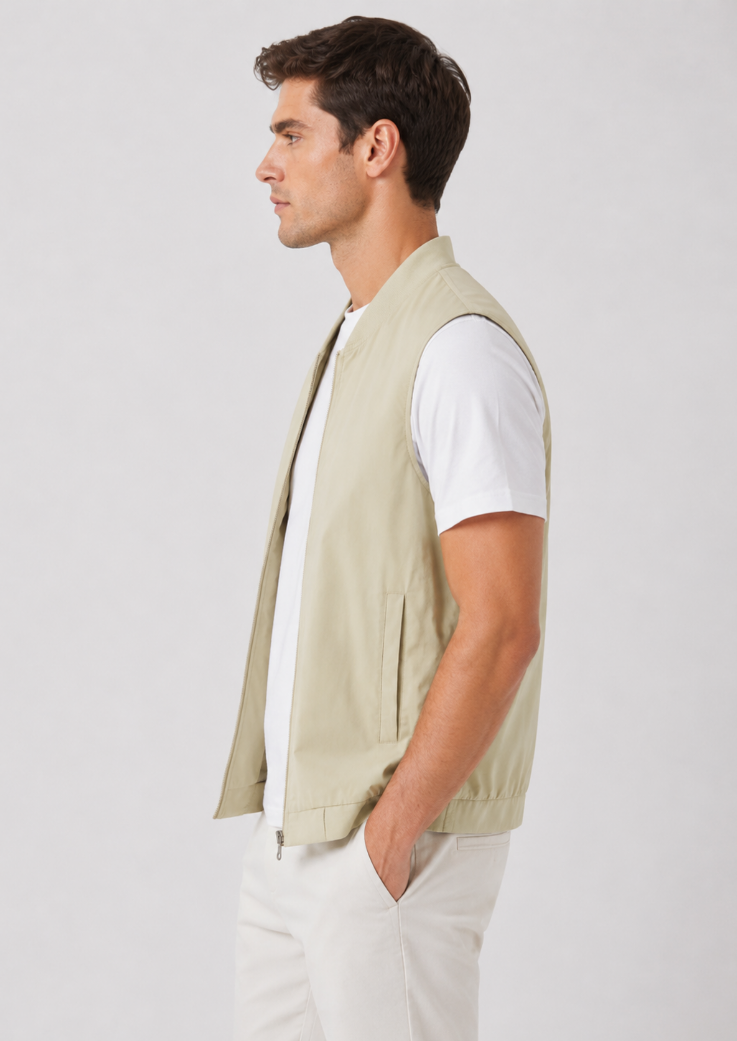Men’s Ultra-Thin Sleeveless Gilet Jacket with Zipper Closure