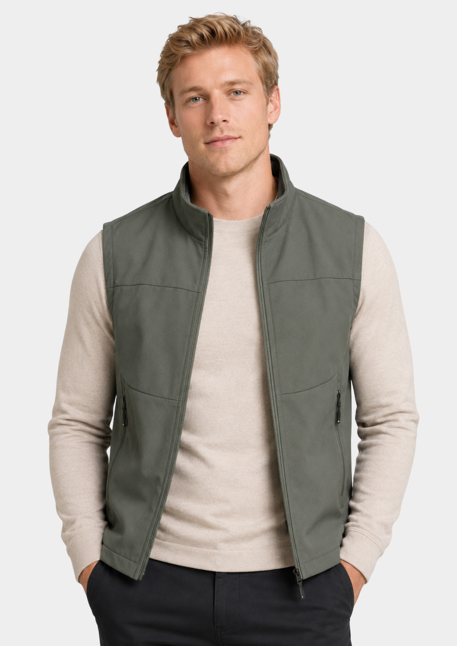 Men’s Utility Gilet Jacket with Stand Collar and Pockets