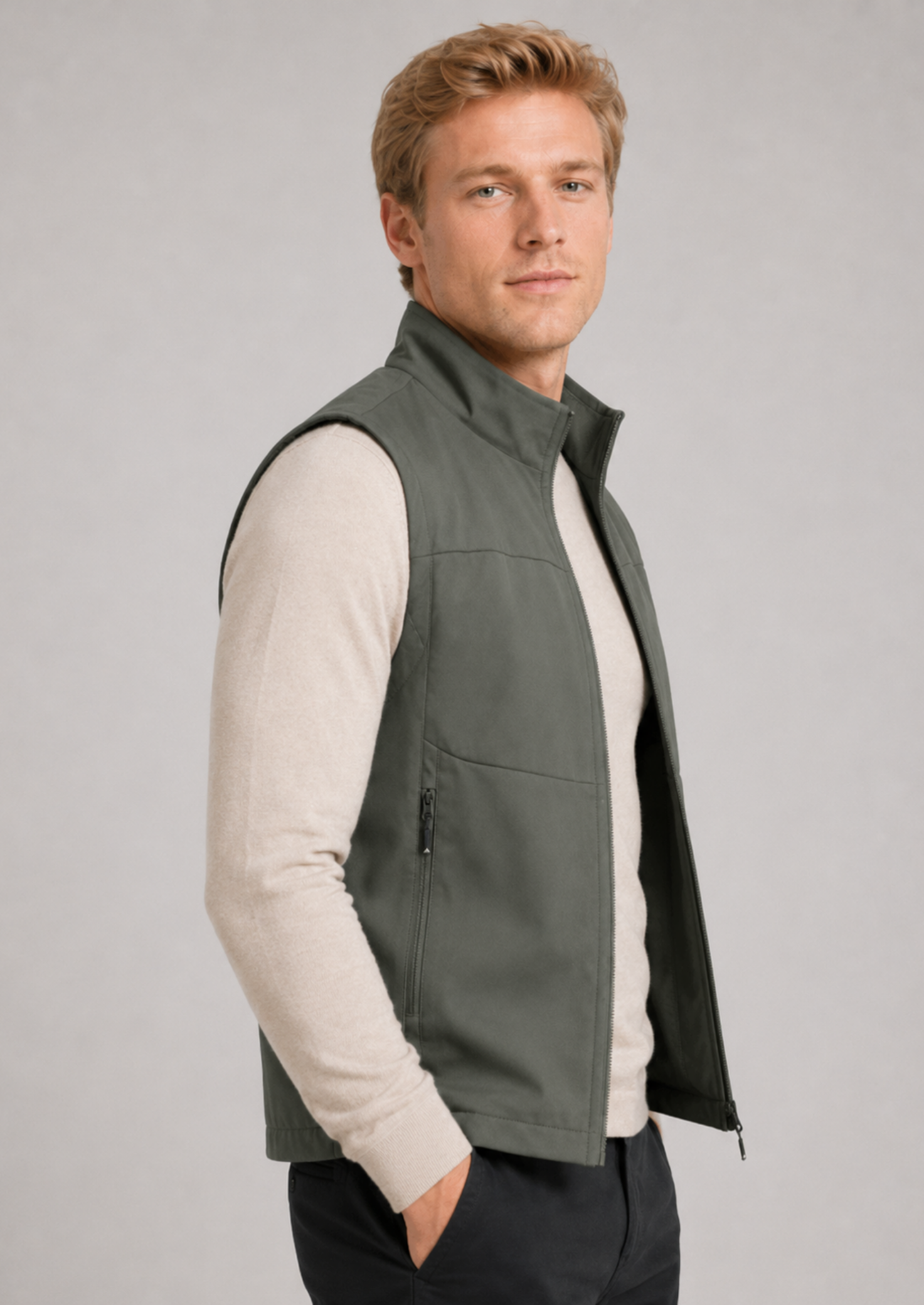Men’s Utility Gilet Jacket with Stand Collar and Pockets