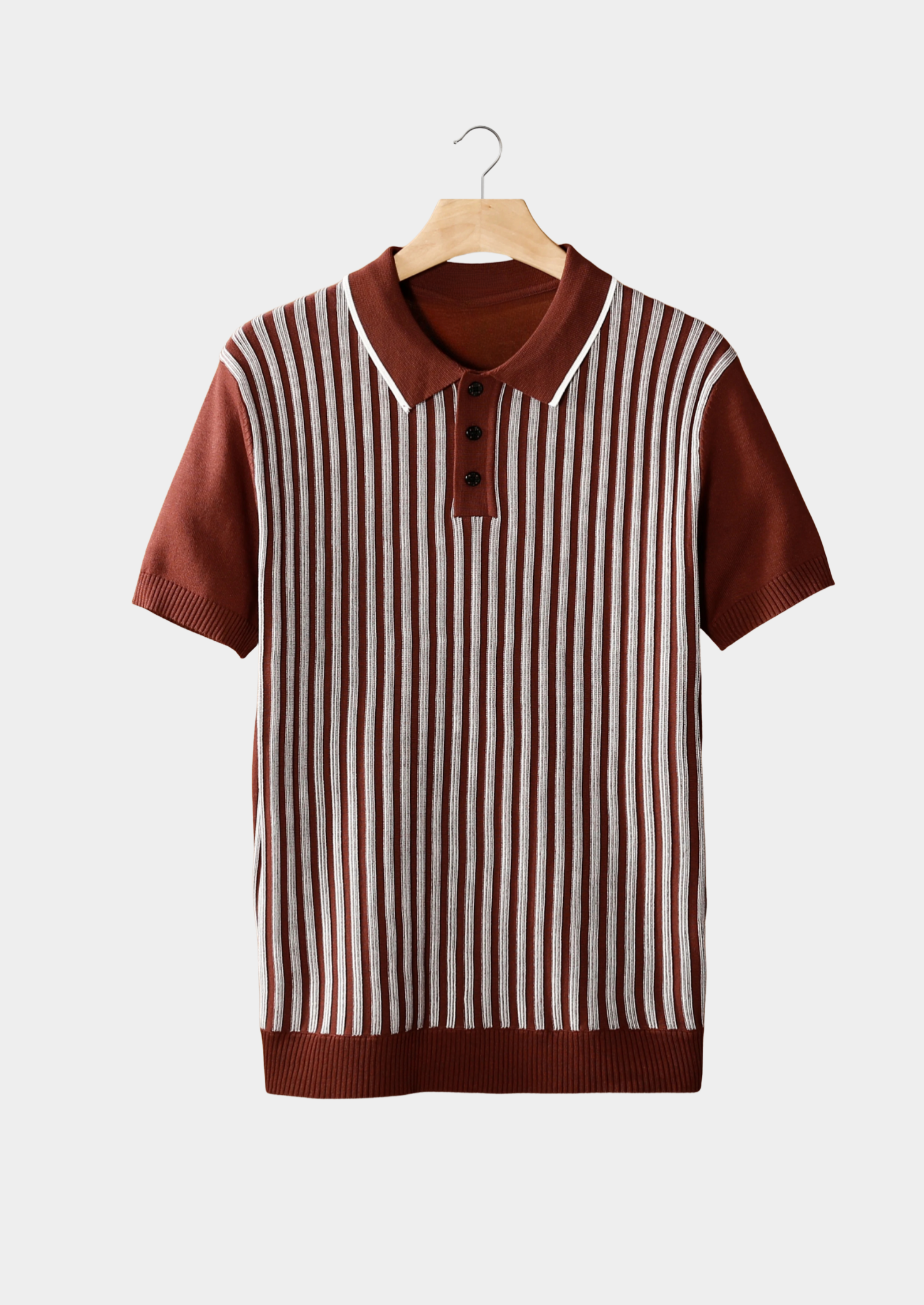 Men’s Vertical Striped Polo Shirt with Short Sleeves