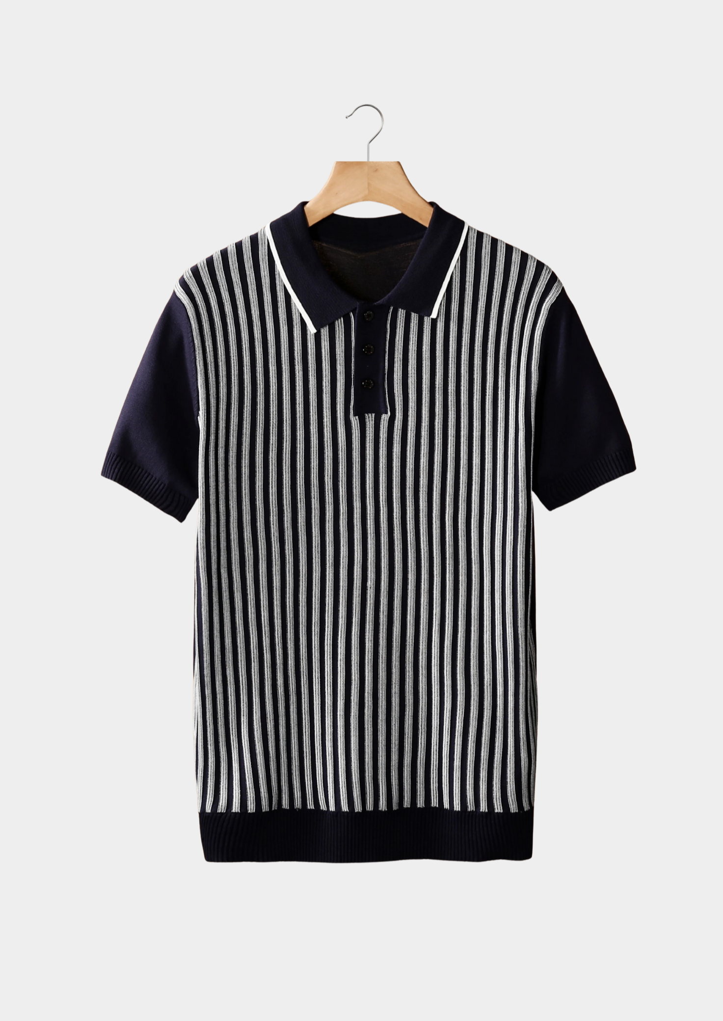 Men’s Vertical Striped Polo Shirt with Short Sleeves