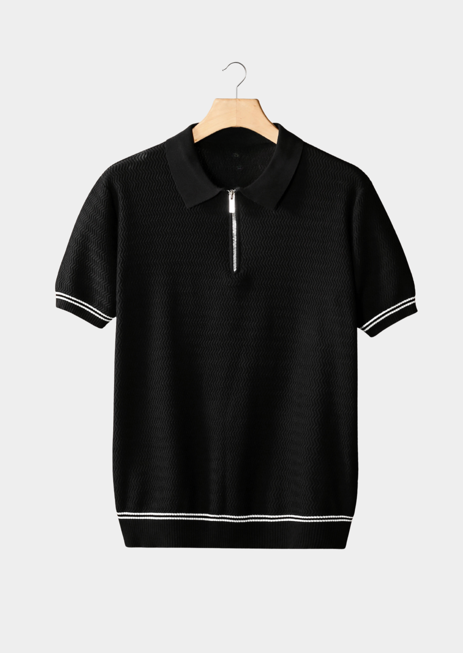 Men’s Zigzag Textured Zip Polo Shirt with Short Sleeves