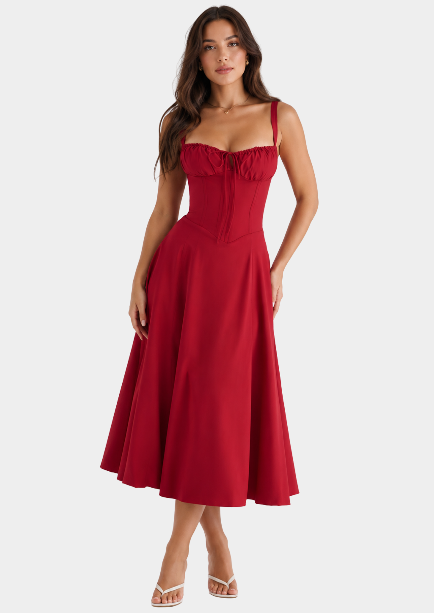 Women’s Midi Dress with Corset Bodice and Side Slit
