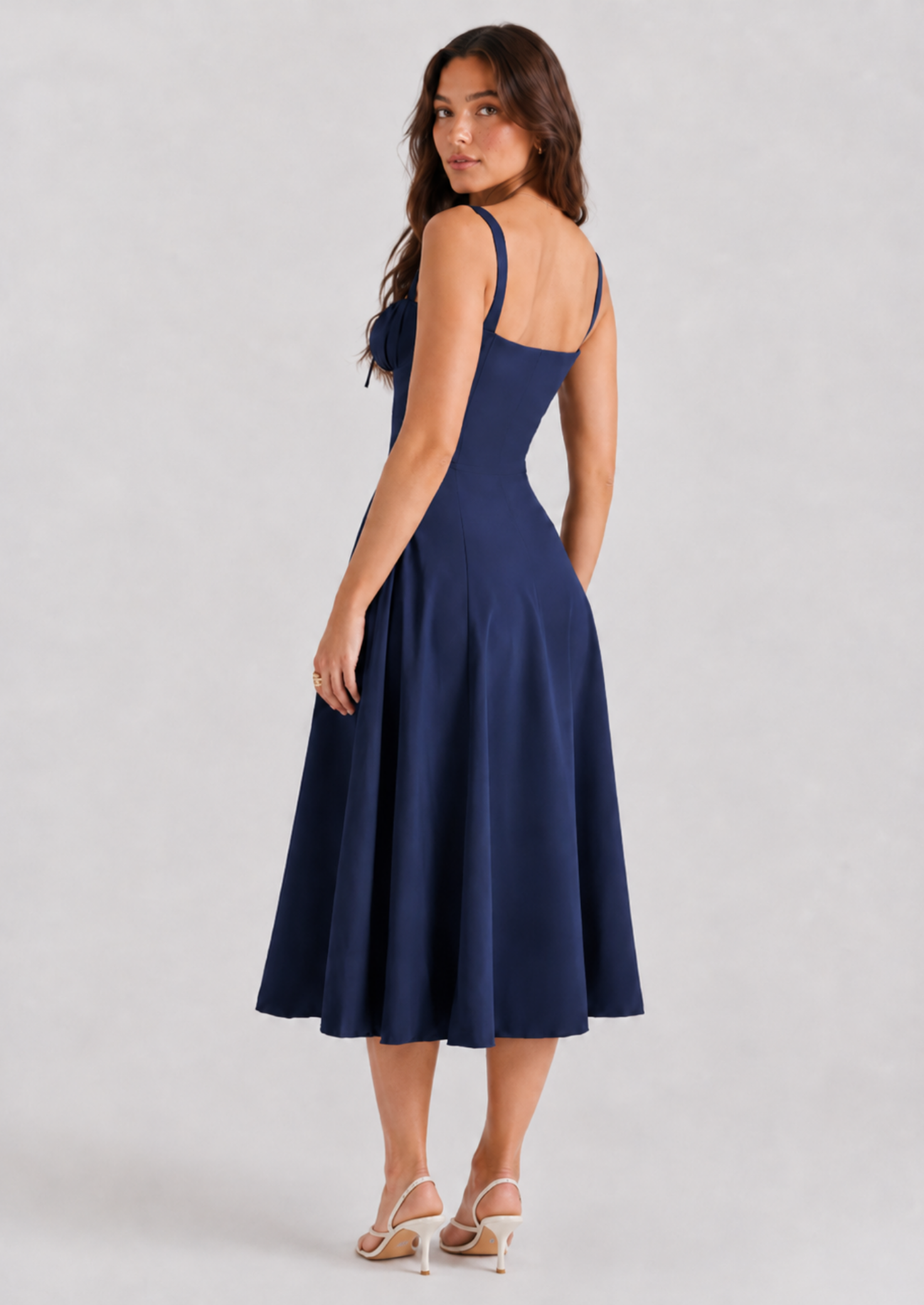Women’s Midi Dress with Corset Bodice and Side Slit