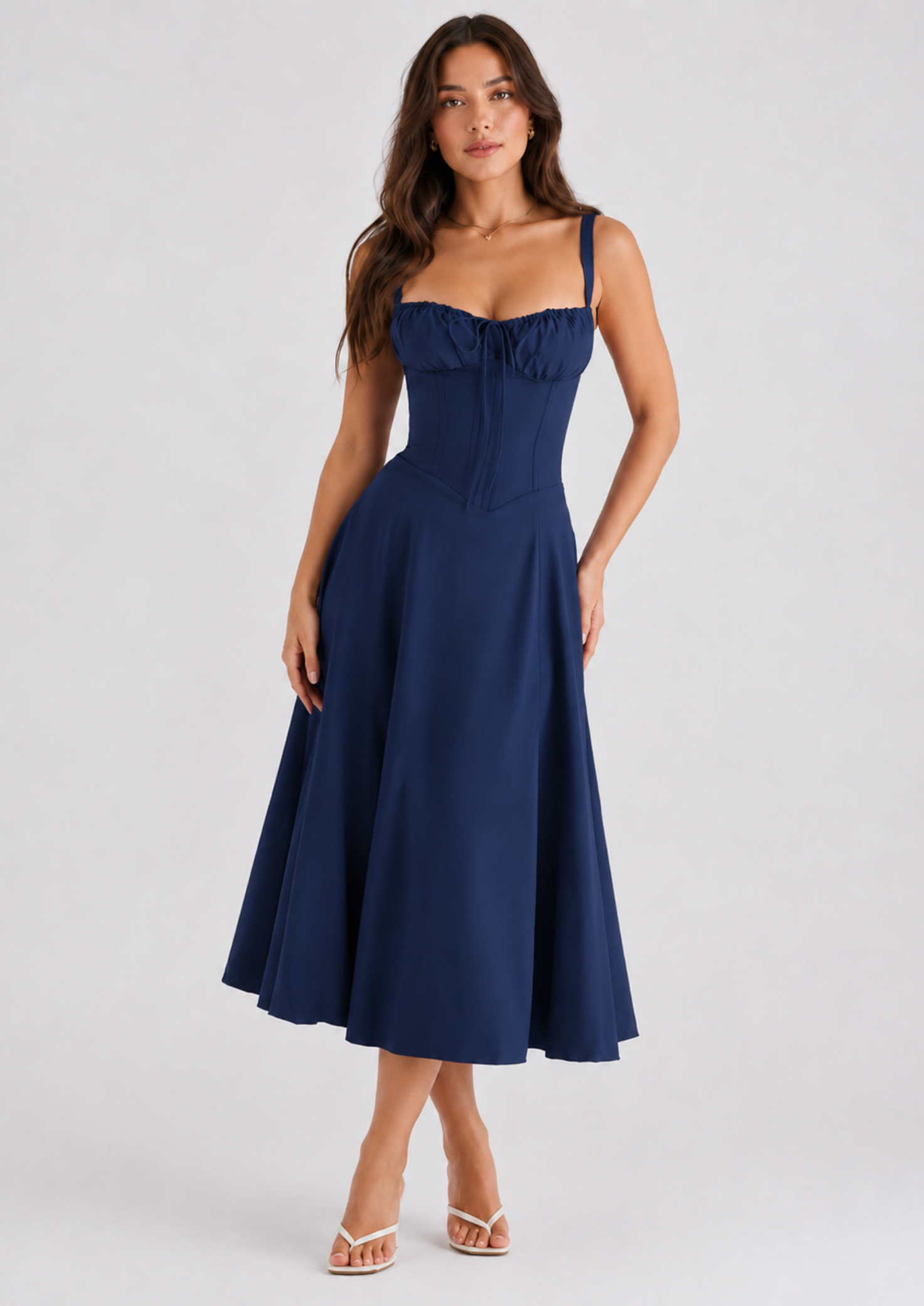Women’s Midi Dress with Corset Bodice and Side Slit