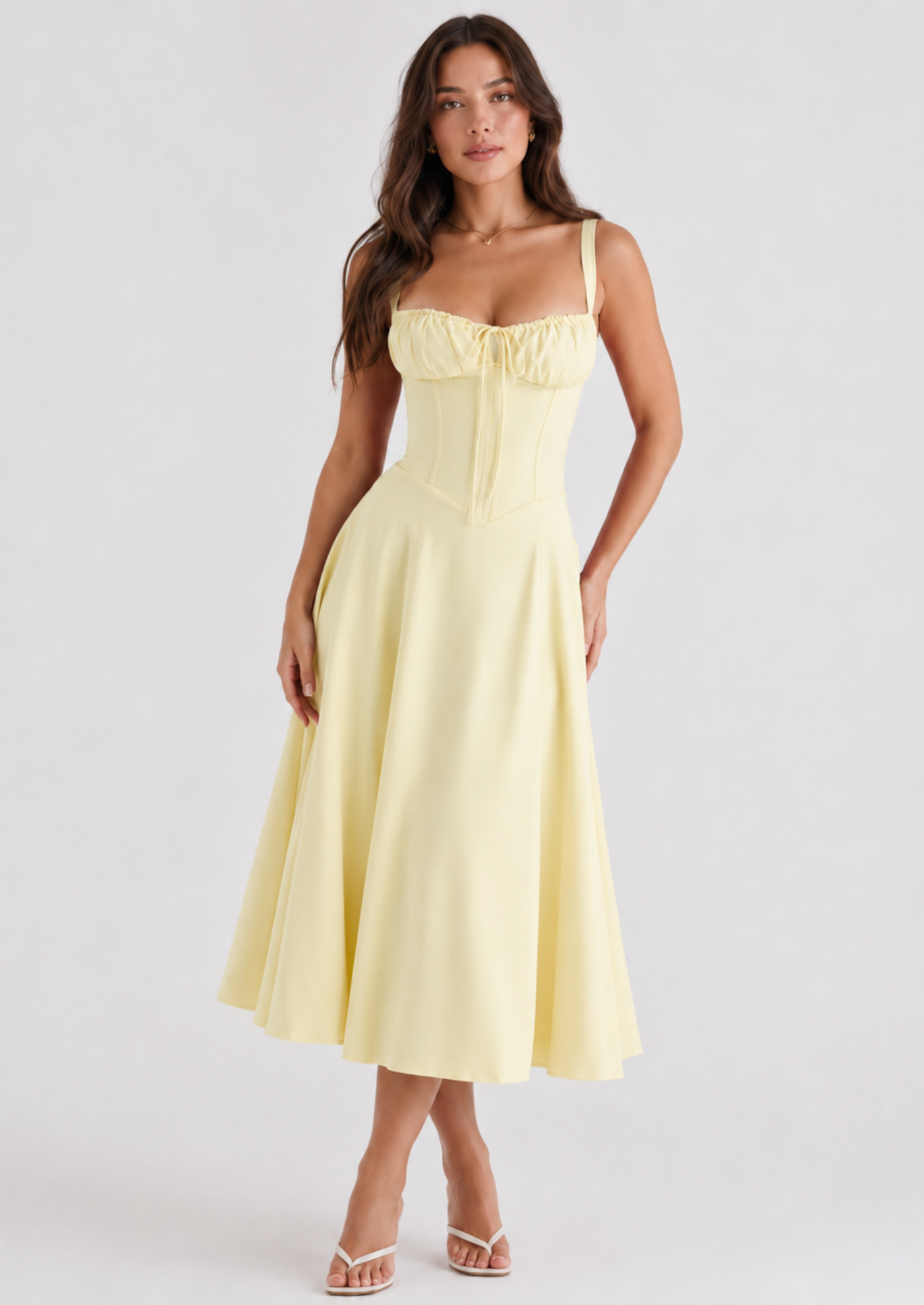 Women’s Midi Dress with Corset Bodice and Side Slit