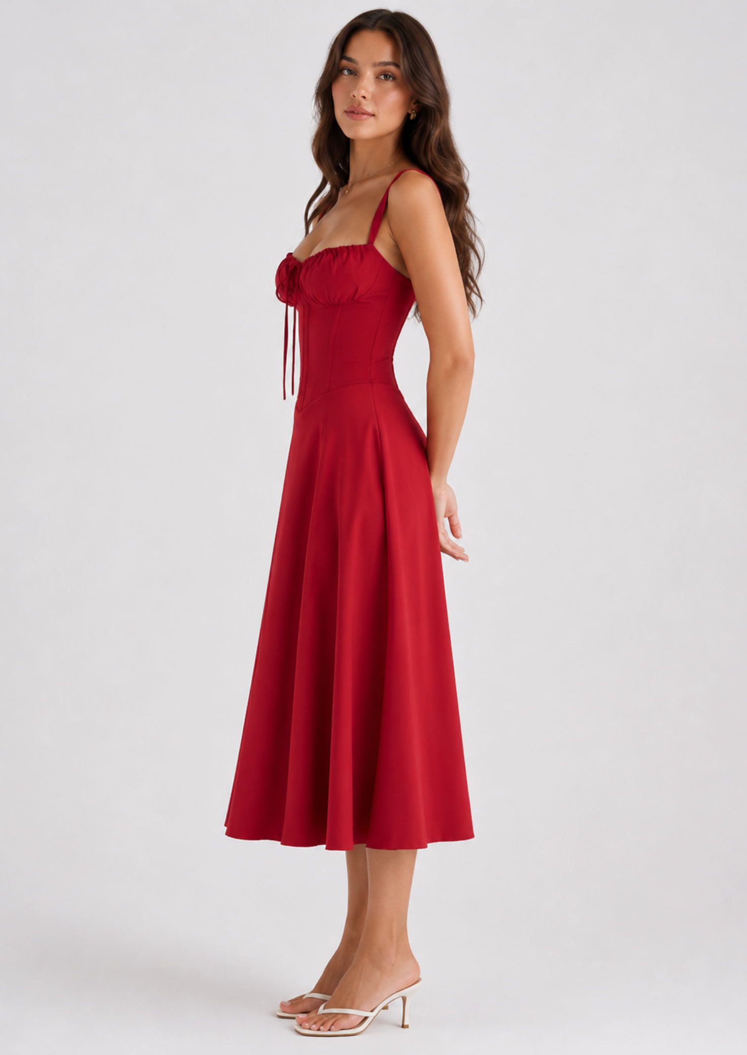 Women’s Midi Dress with Corset Bodice and Side Slit