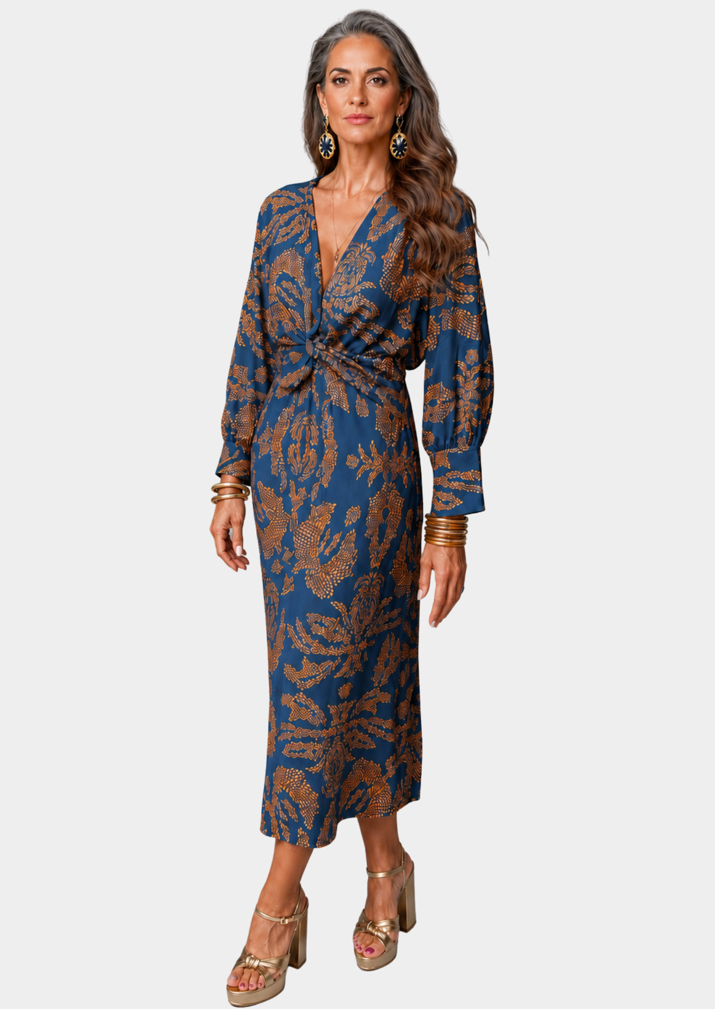 Women’s A-Line Maxi Dress with V-Neck and Front Knot