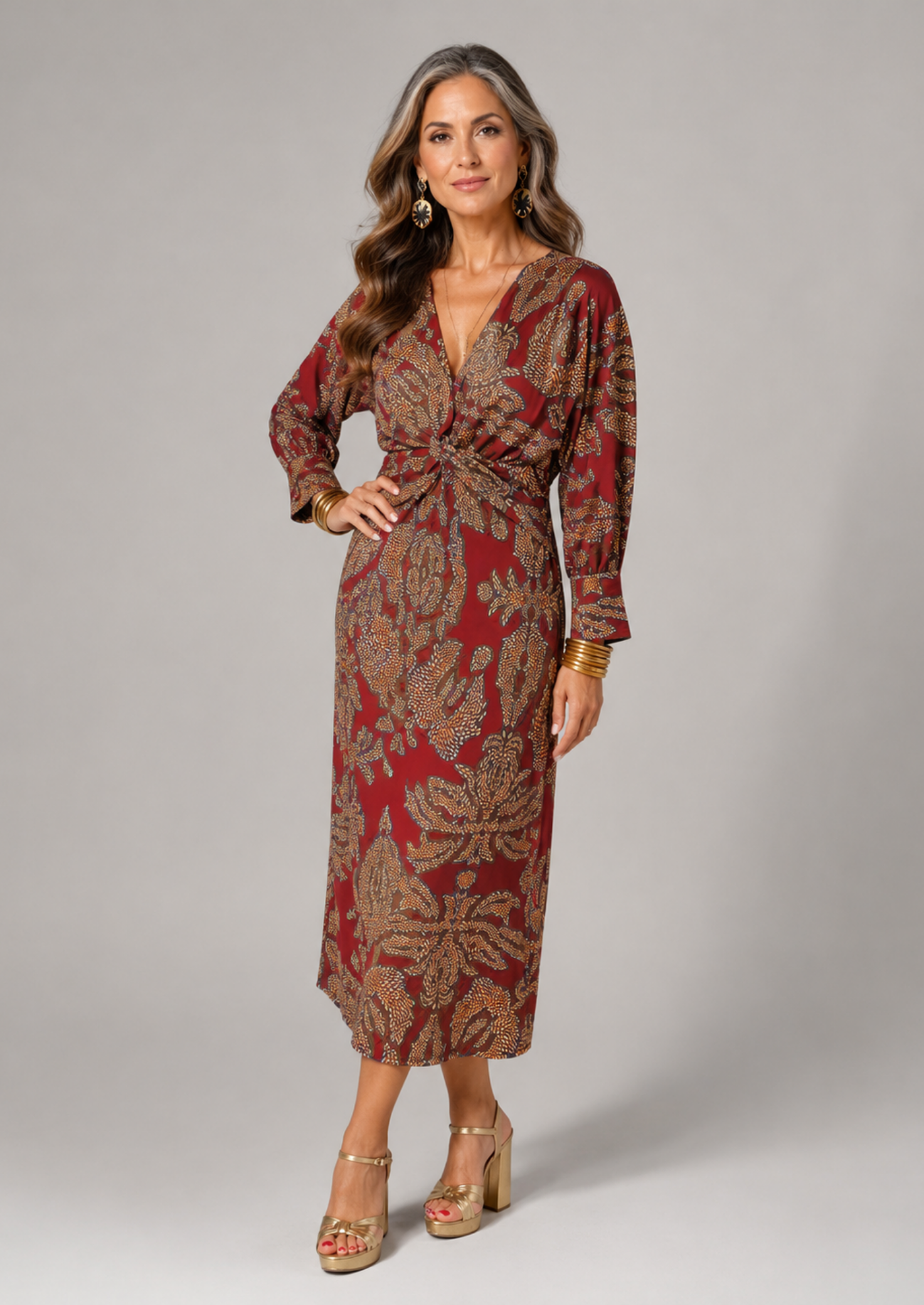 Women’s A-Line Maxi Dress with V-Neck and Front Knot