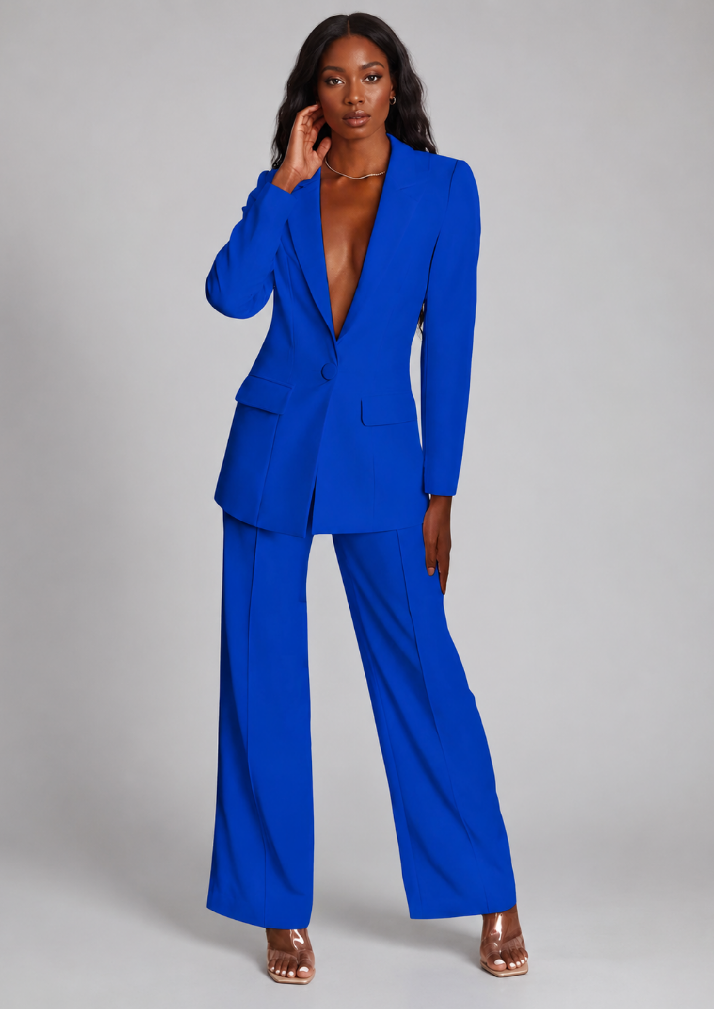 Women’s Blazer and Trousers Set with Single Button and Straight Leg
