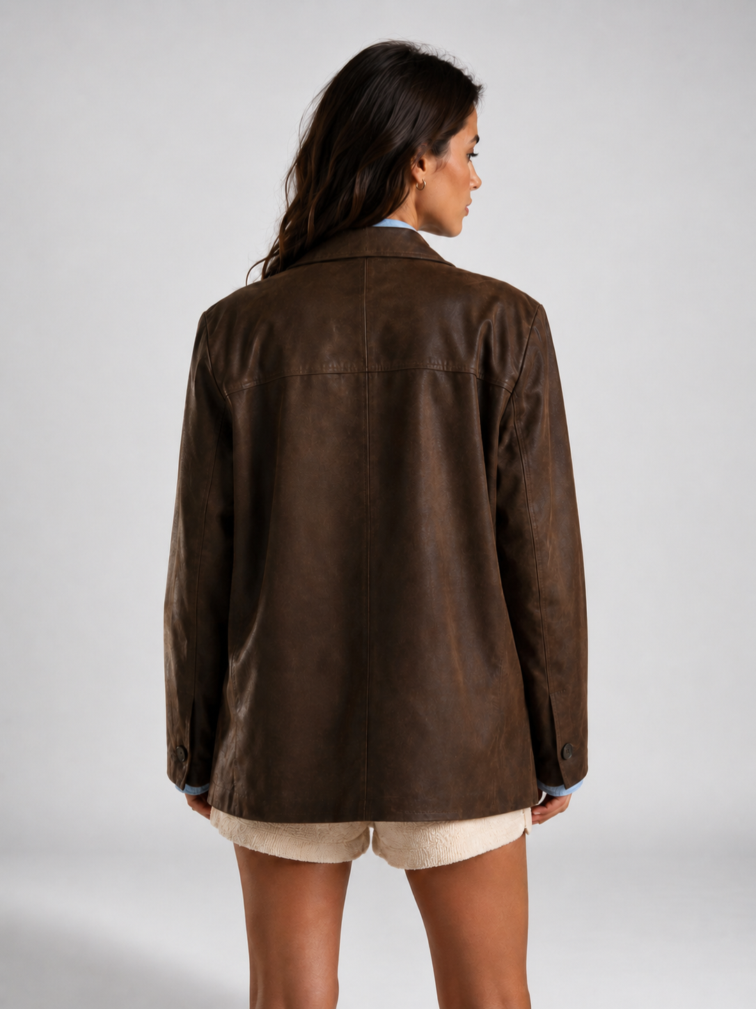 Women’s Brown Suede-Texture Button Jacket