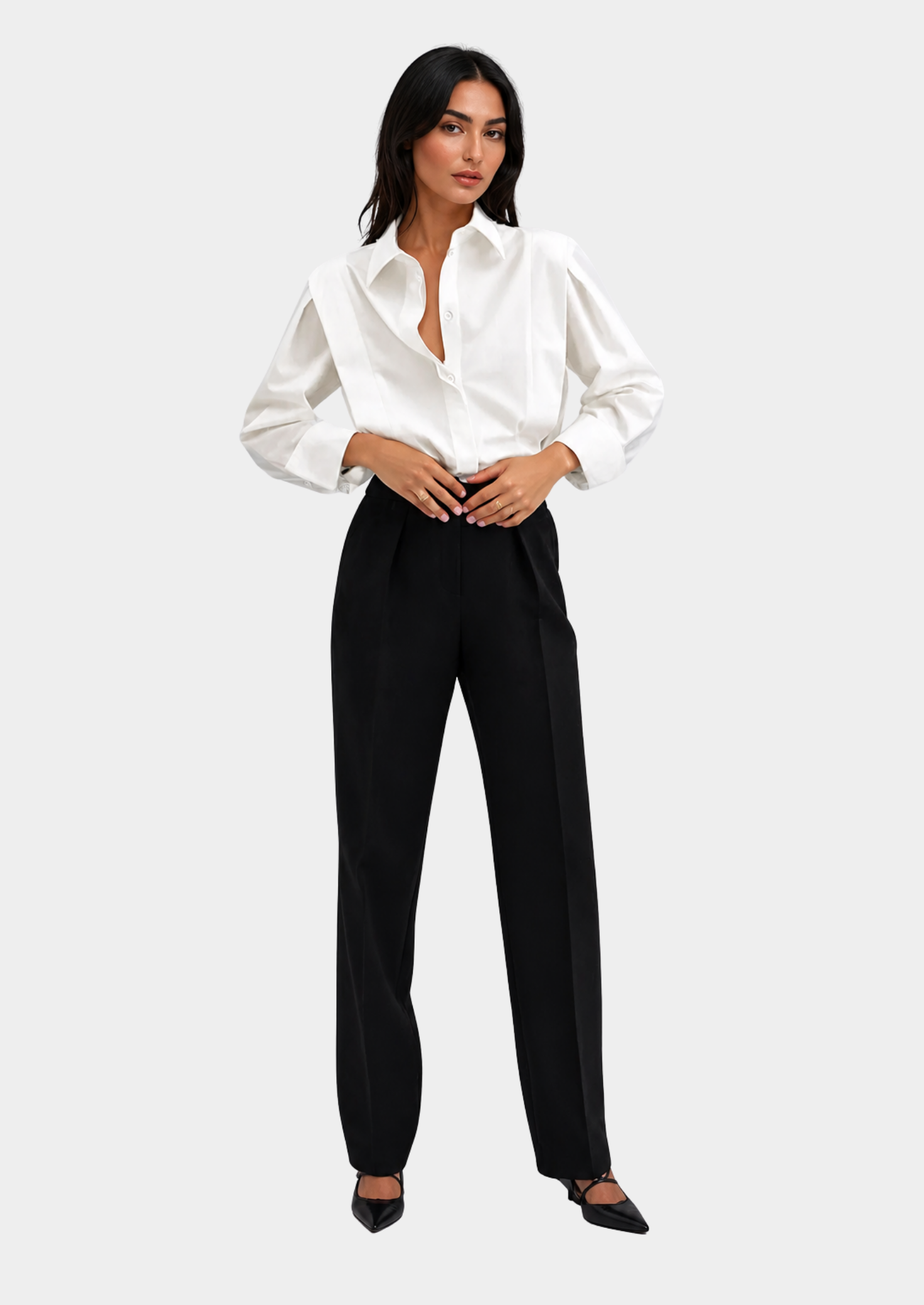 Women’s Button-Up Blouse with Collared Neckline and Long Sleeves
