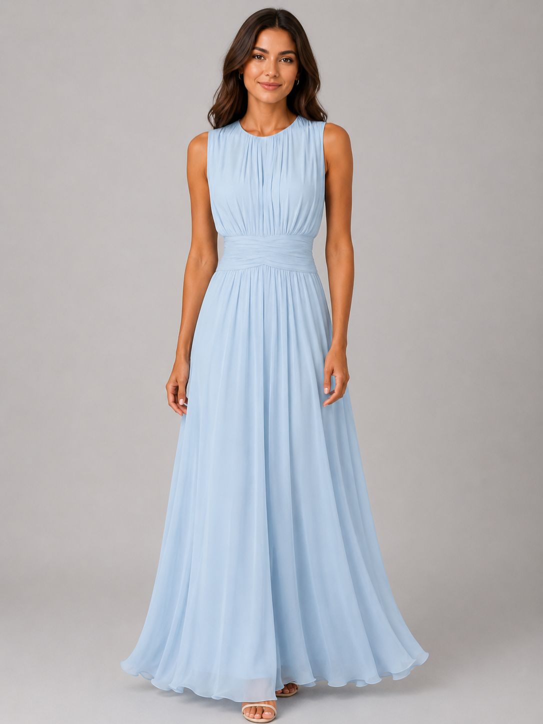 Women’s Chiffon Maxi Dress with High Neck and Ruched Waist