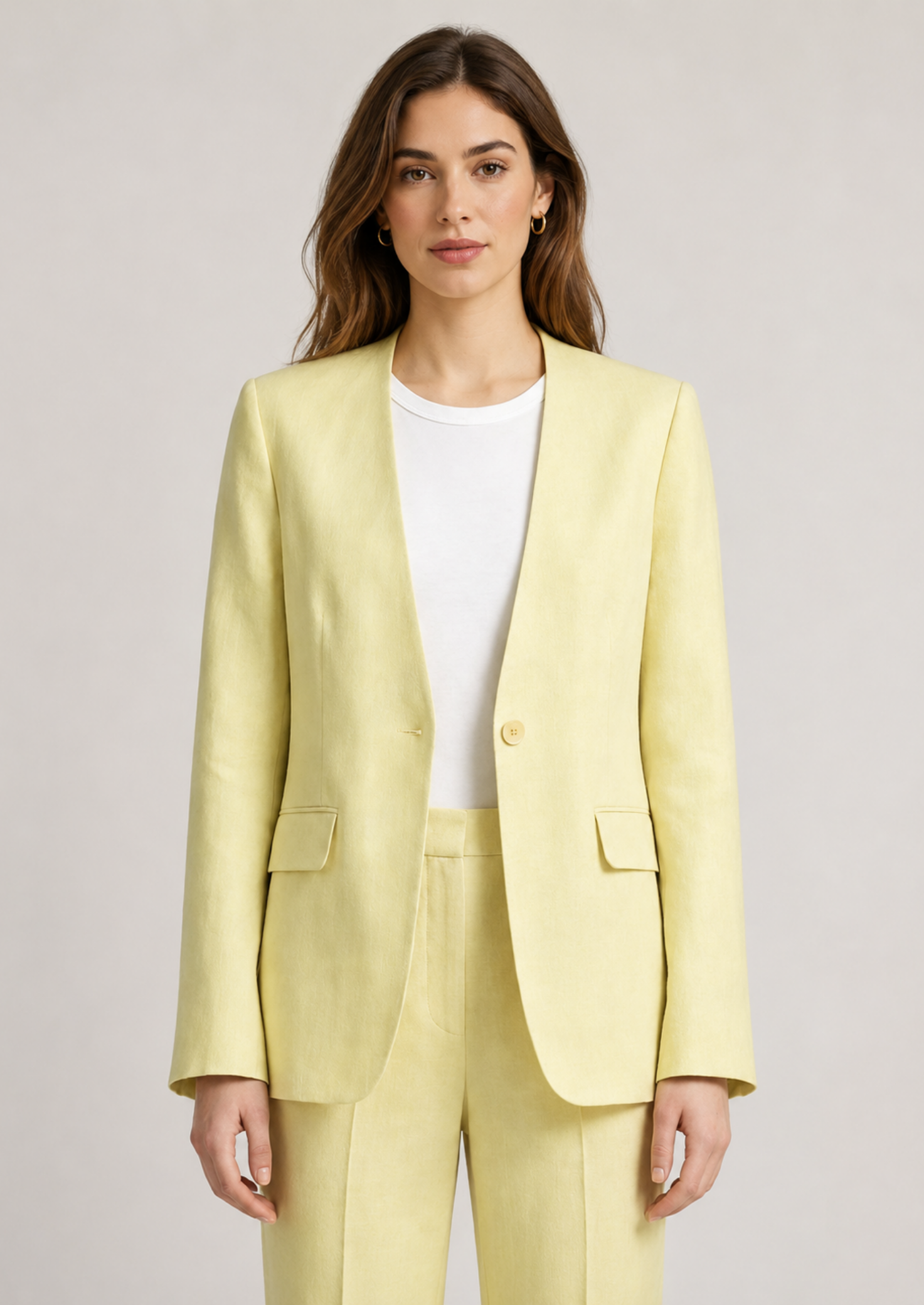 Women’s Collarless Blazer with Single-Button Closure