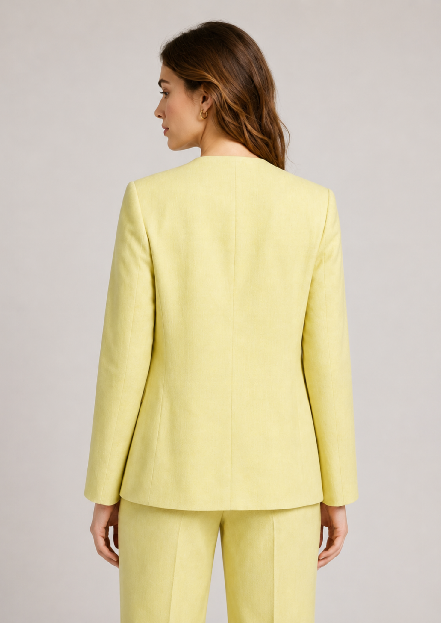 Women’s Collarless Blazer with Single-Button Closure
