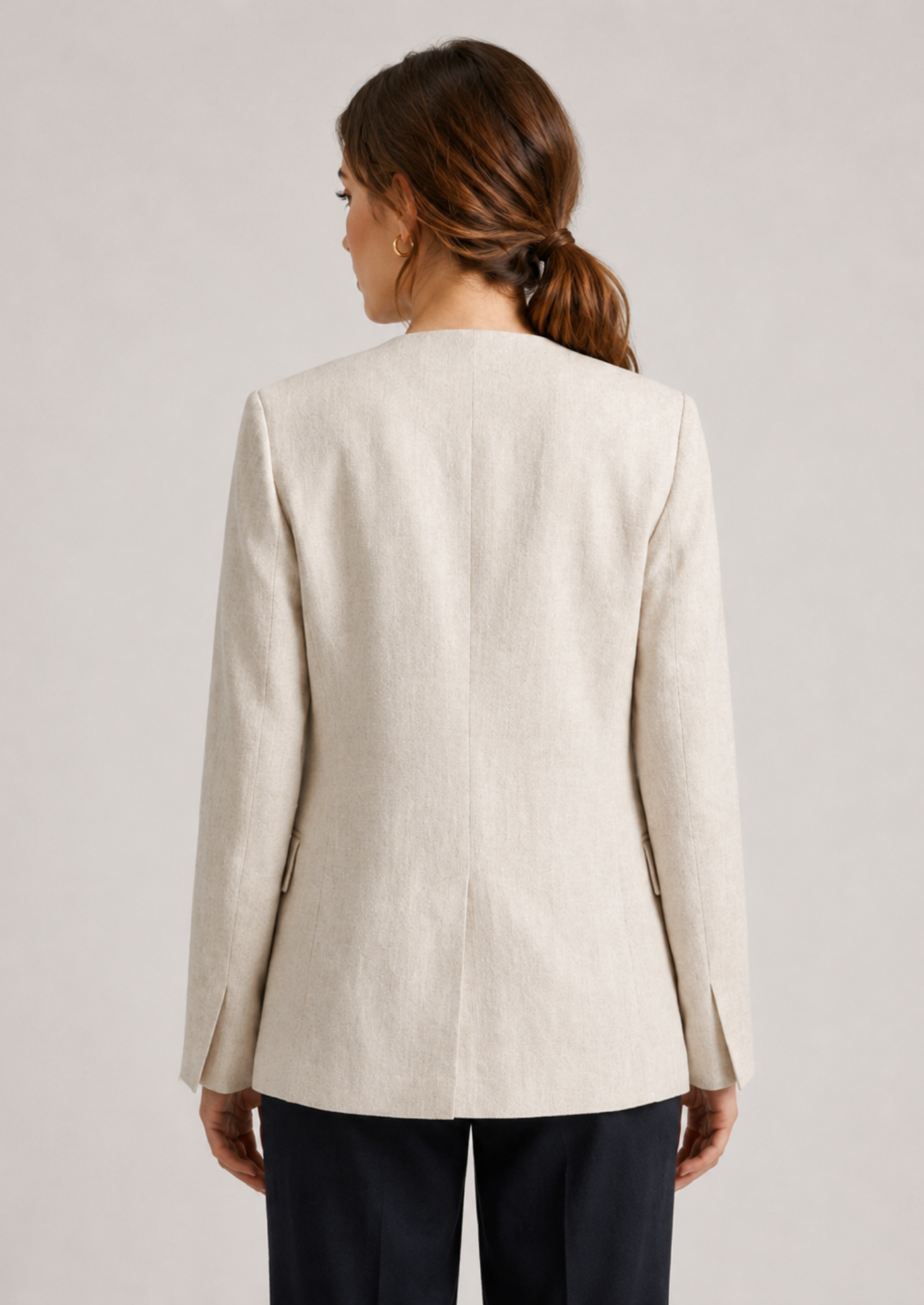 Women’s Collarless Blazer with Single-Button Closure