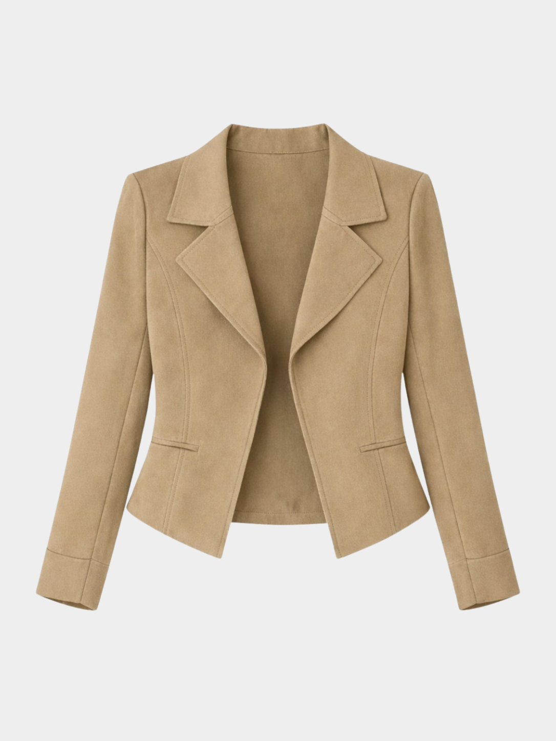 Women’s Cropped Blazer with Lapel Collar and Long Sleeves