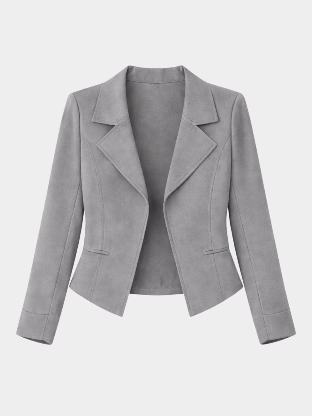 Women’s Cropped Blazer with Lapel Collar and Long Sleeves