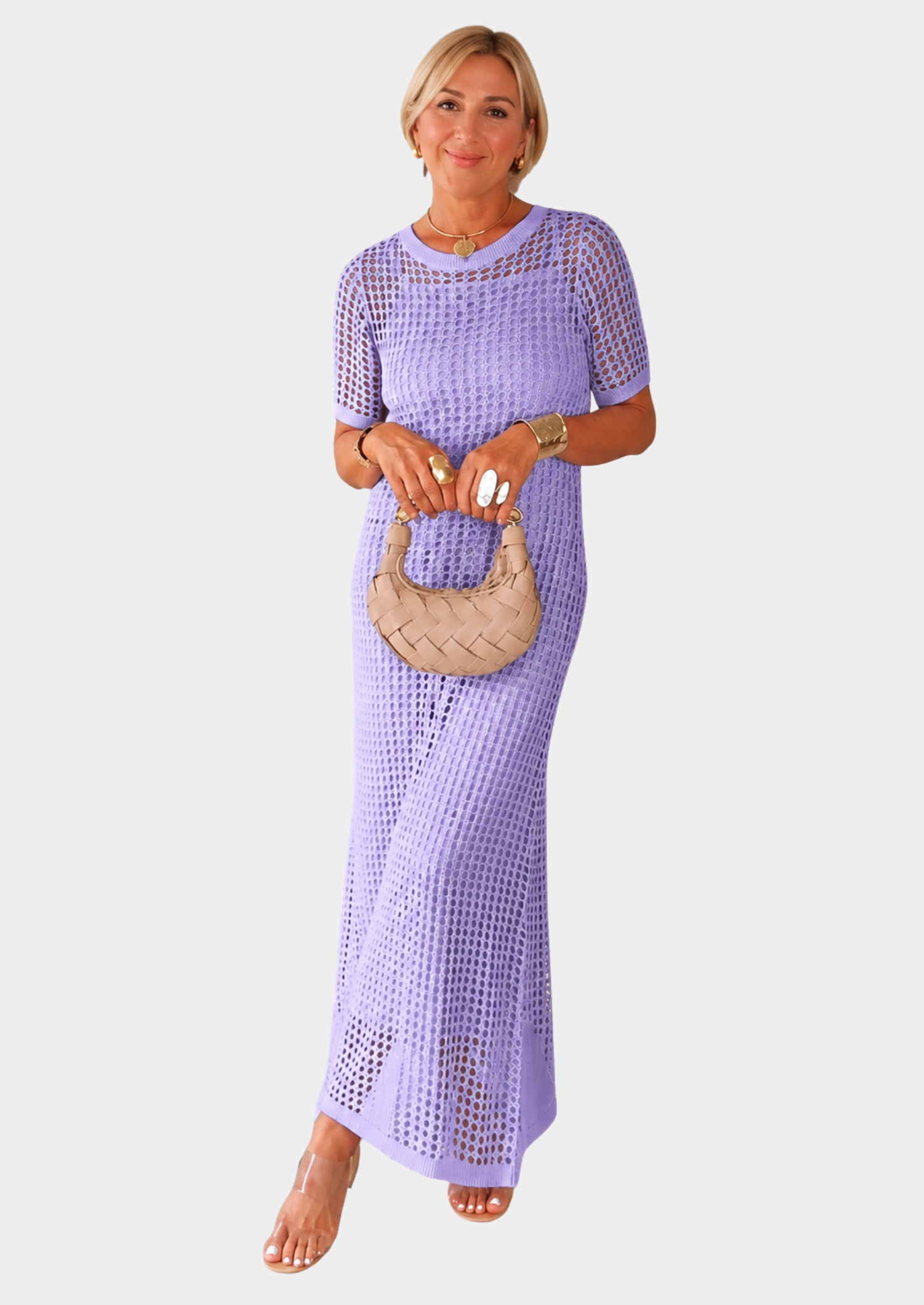 Women’s Cut-Out Maxi Dress with Short Sleeves