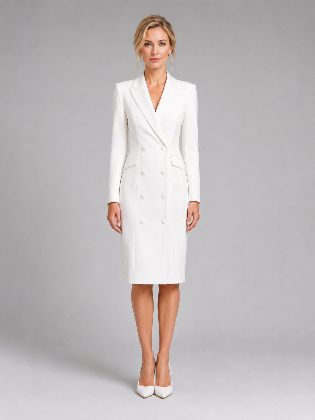 Women’s Double-Breasted Midi Dress with Long Sleeves