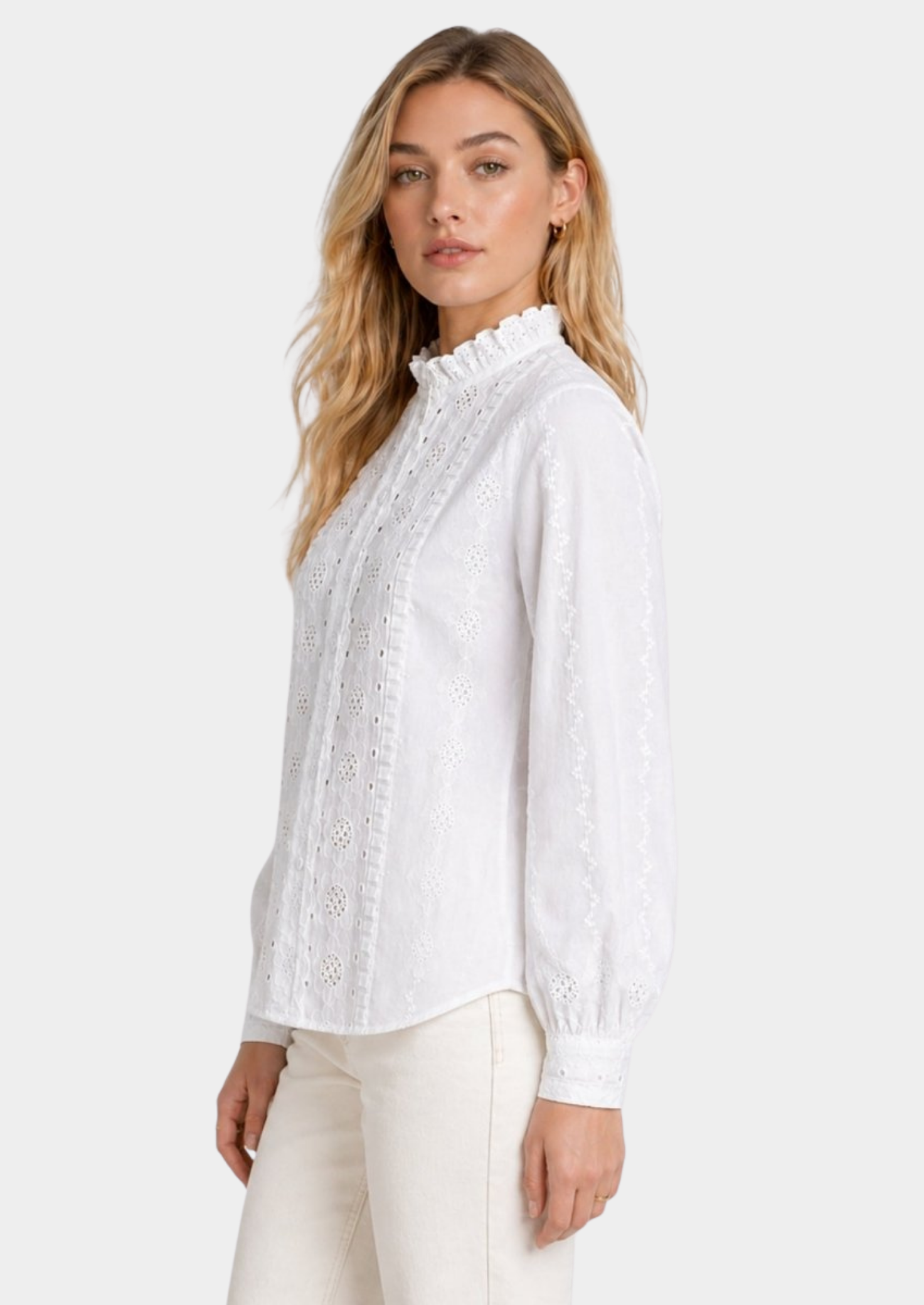 Women’s Embroidered Blouse with Ruffle Collar