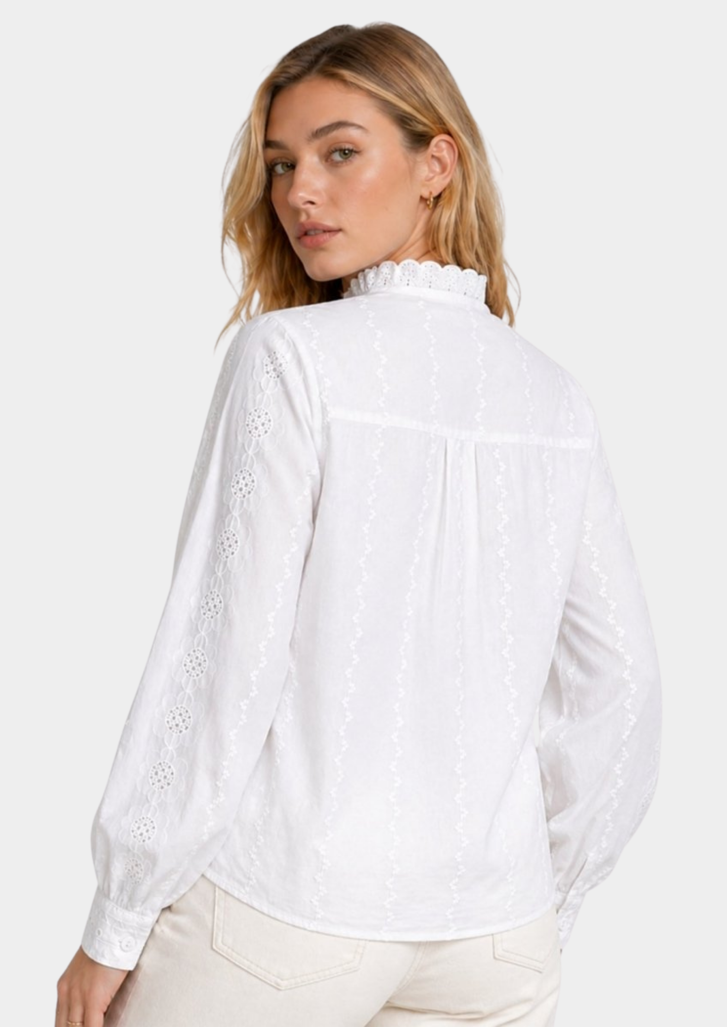 Women’s Embroidered Blouse with Ruffle Collar