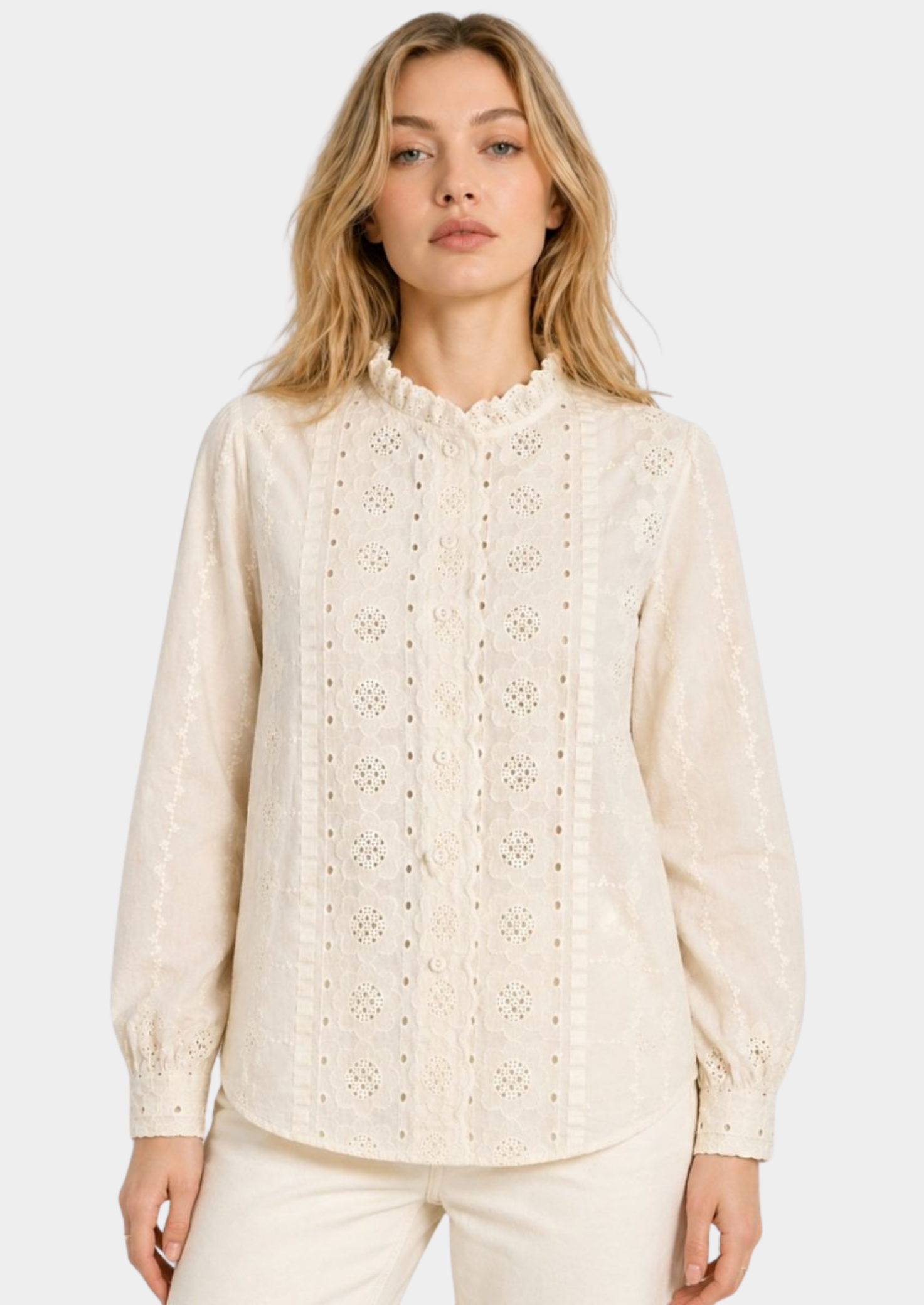 Women’s Embroidered Blouse with Ruffle Collar